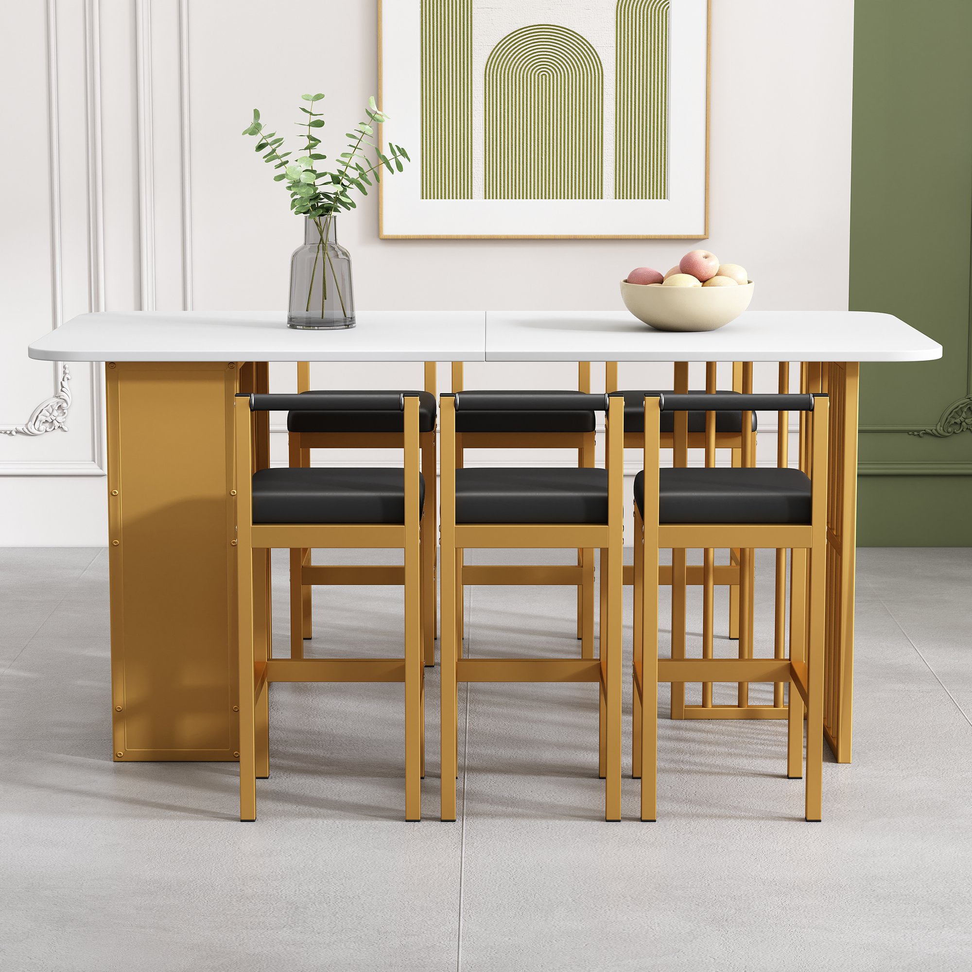 Set Di 6 Sedie Da Pranzo Imbottite In Tessuto Con Gambe In Legno – Finiture A Chiodo Retrò