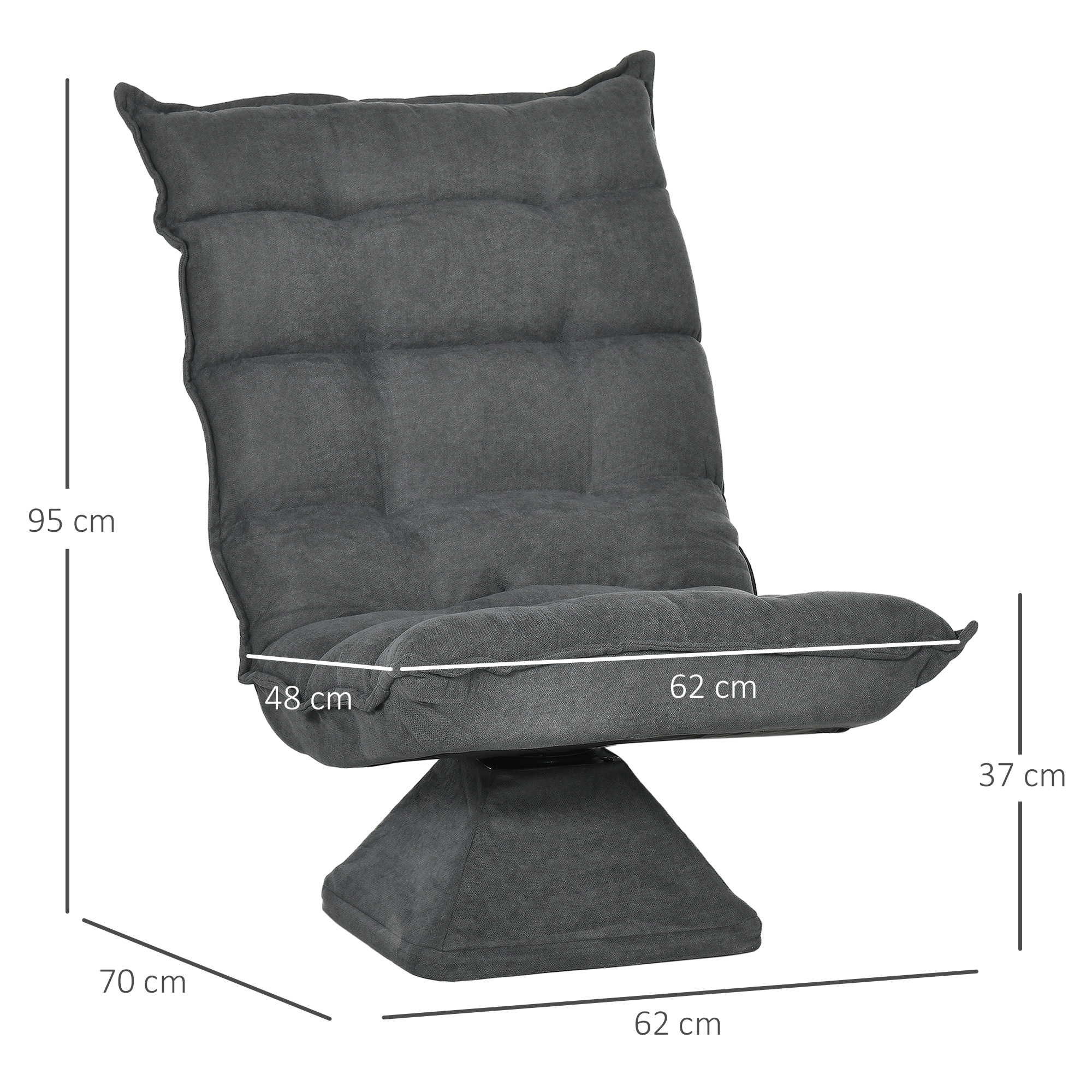 Lamav tugitool/lugemistool, pöörlev, linase imitatsiooniga, 62 cm x 70 cm x 95 cm, hall
