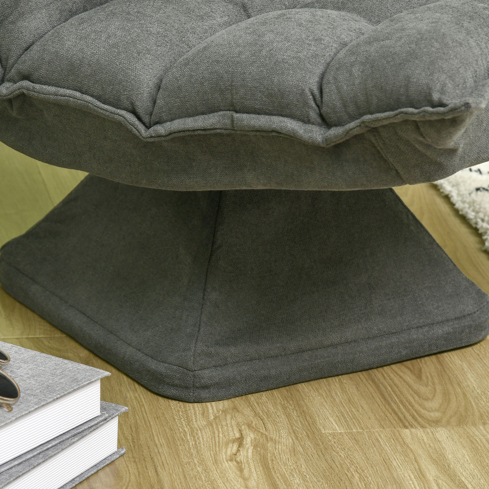 Lamav tugitool/lugemistool, pöörlev, linase imitatsiooniga, 62 cm x 70 cm x 95 cm, hall