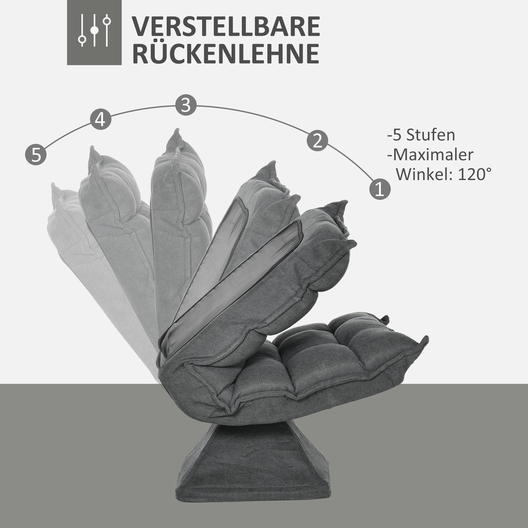 Lamav tugitool/lugemistool, pöörlev, linase imitatsiooniga, 62 cm x 70 cm x 95 cm, hall