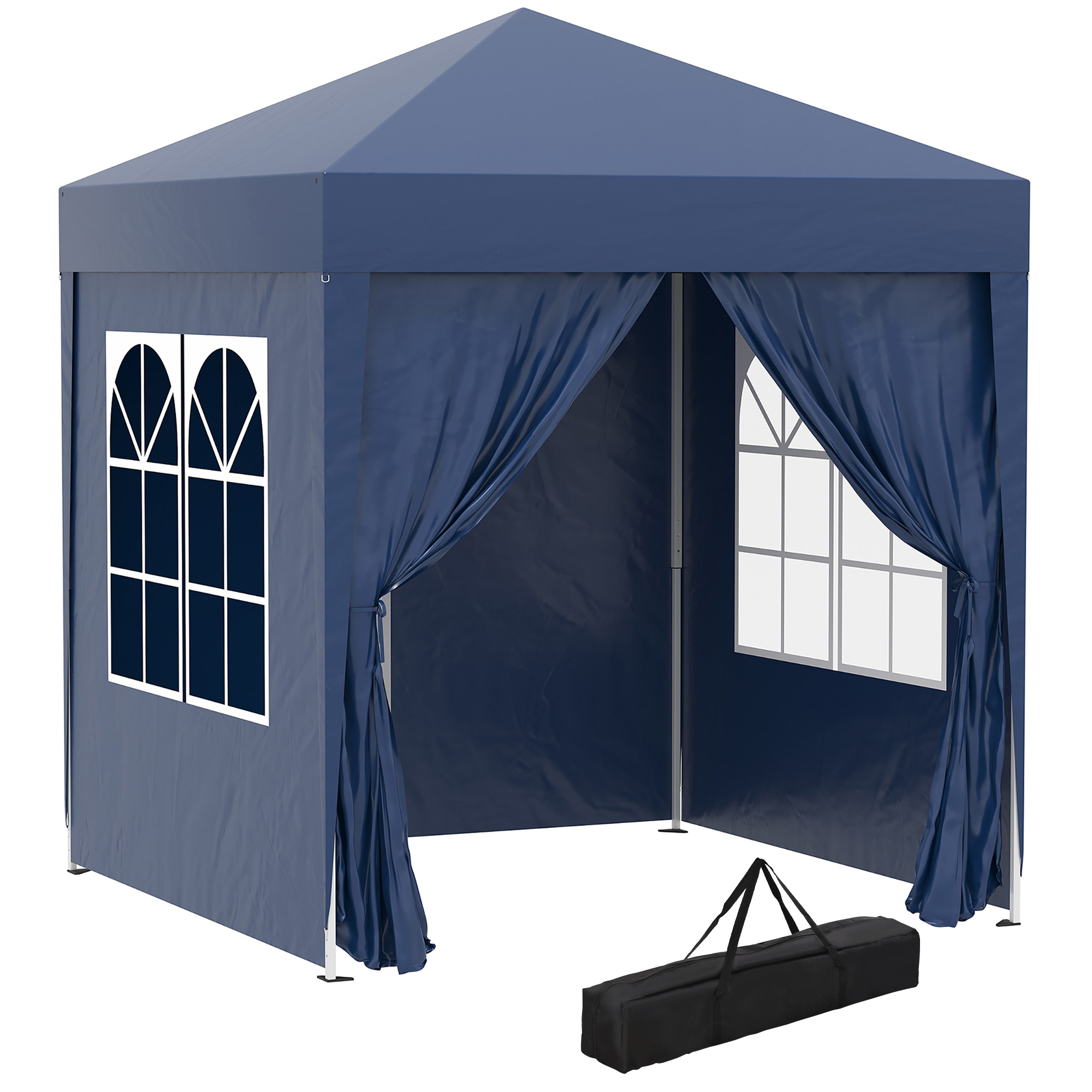 Outsunny Carpa Plegable 2x2 m Cenador de Jardín con 4 Paredes Laterales Tela Oxford 2 Puertas 2 Ventanas y Bolsa de Transporte Azul   Aosom España