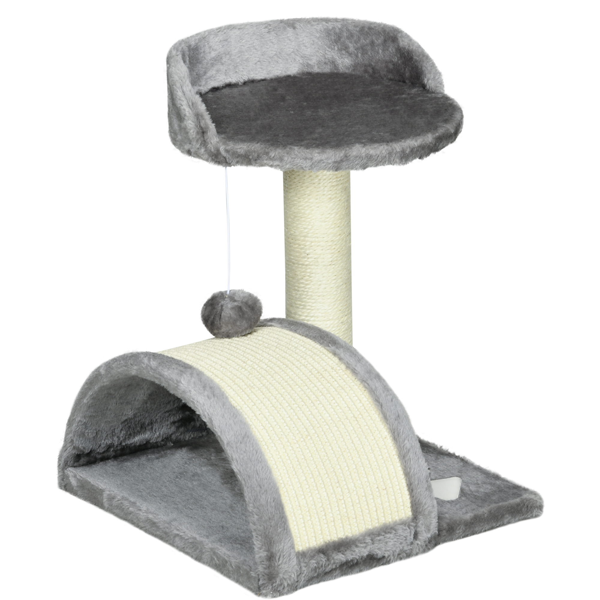 PawHut Árbol Rascador para Gatos Pequeños Altura 46 cm con Poste Tablero para Rascar Plataformas y Bola 35,5x37x46 cm Gris