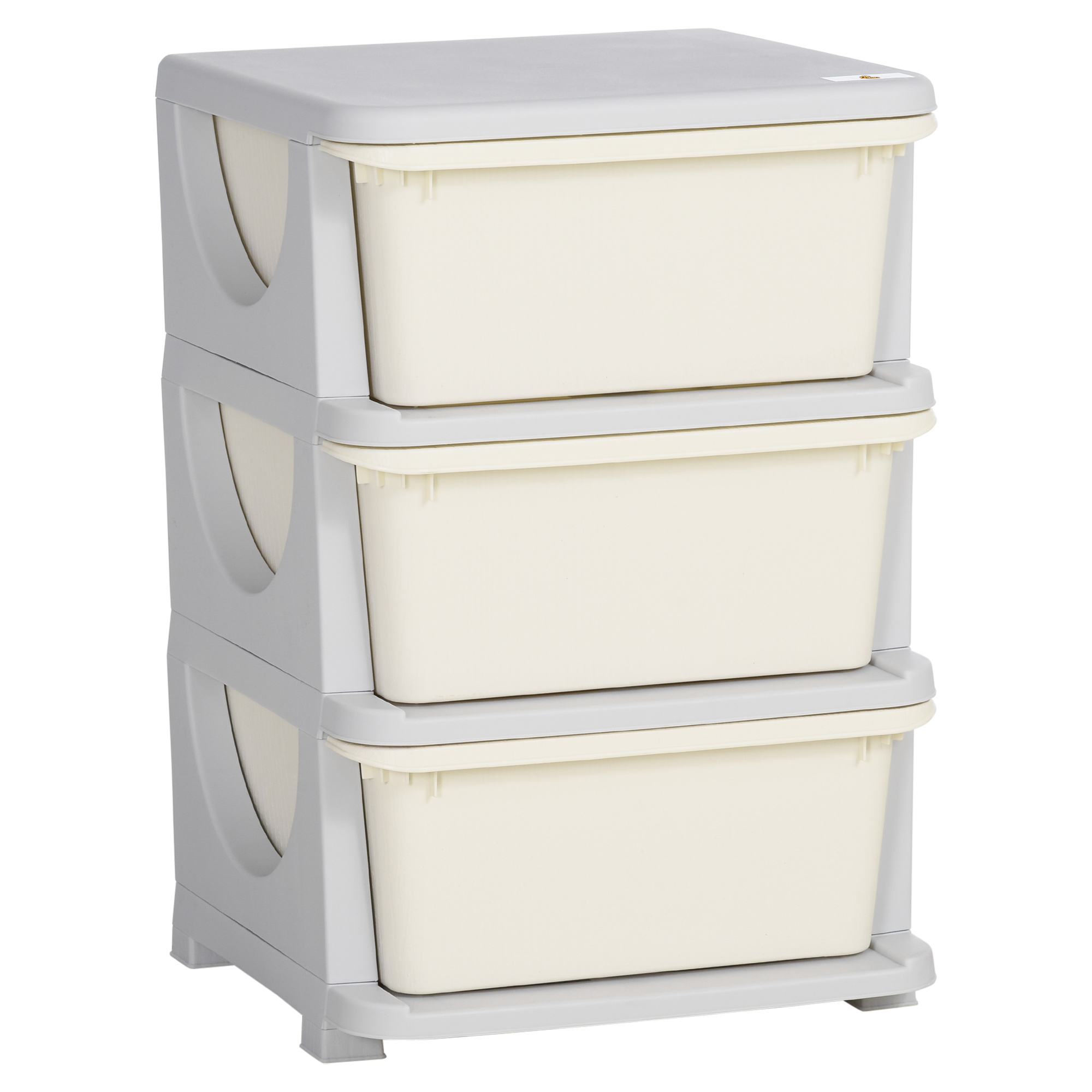 HOMCOM Cajonera de Plástico Organizador para Niños con 3 Cajones Asas para Juguetes Ropa Libros 37x37x56,5 cm Beige