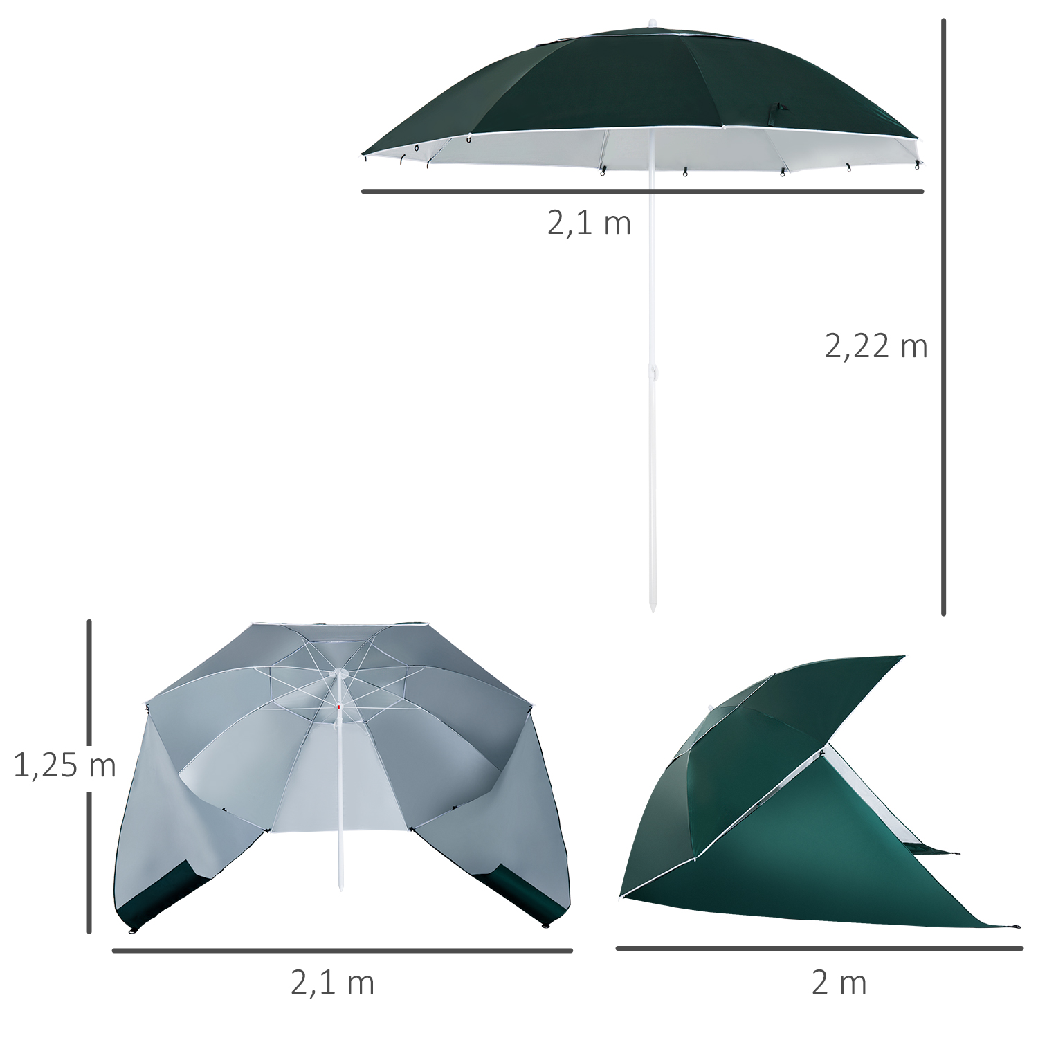 Outsunny 2 in 1 Strandsonnenschirm, Φ210xH222cm, UV 50+, mit 8 
