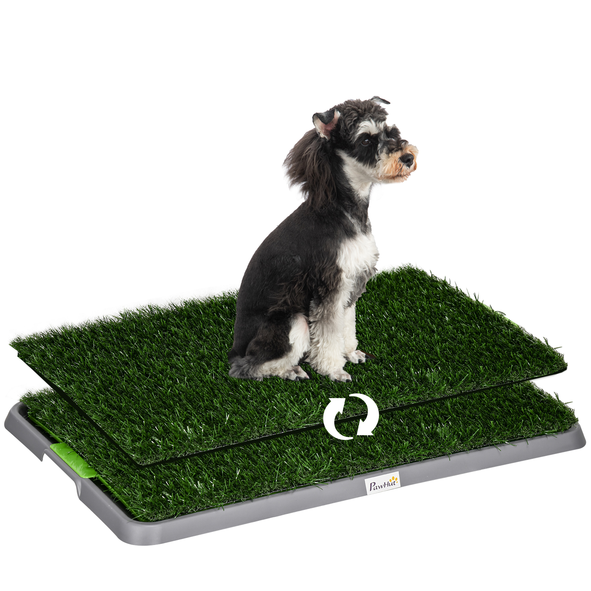PawHut Arenero para Perros con 2 Céspedes Artificiales Rejilla y Bandeja para Entrenamiento de Cachorros 67x41x3,5 cm Verde