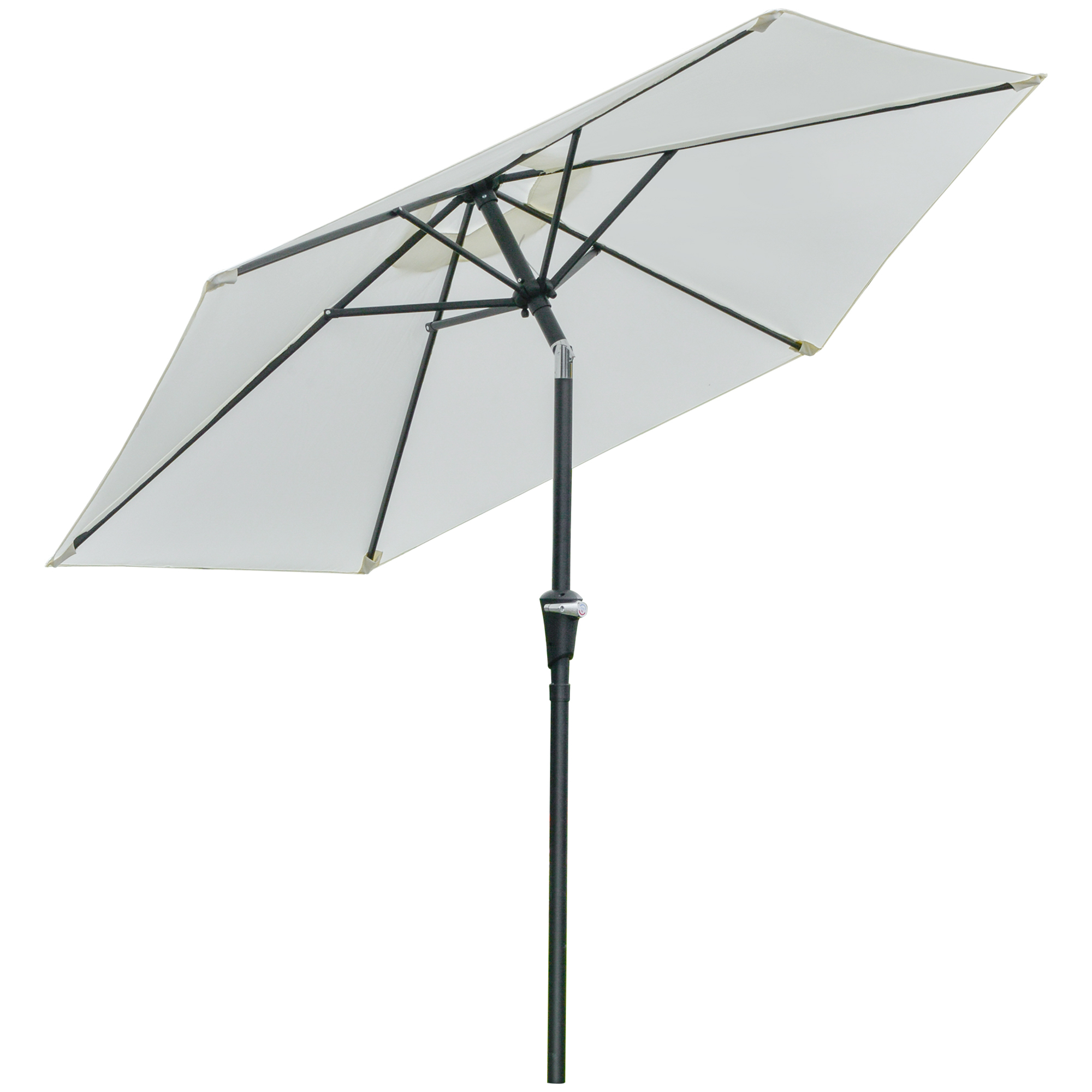 Outsunny Ombrellone da Giardino Inclinabile Φ230cm, Apertura a Manovella, Palo in Metallo e 6 Stecche, Bianco Crema Aosom
