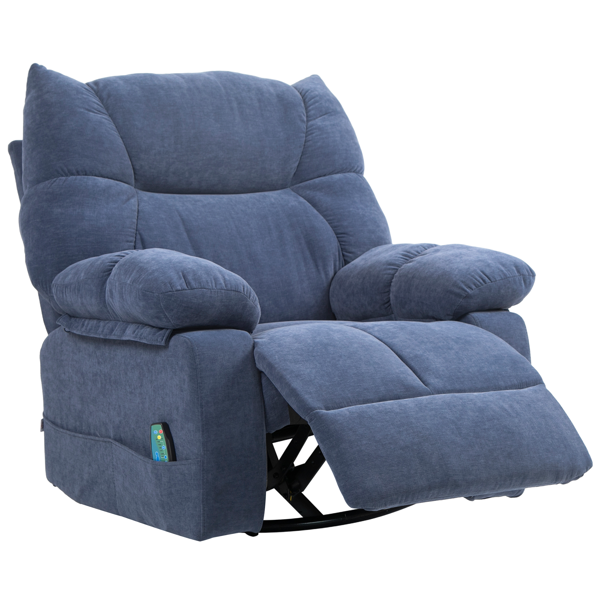 HOMCOM Fotel Masażer z Funkcją Ogrzewania i Leżenia, Obrotowy, do 150 kg, Konstrukcja Metalowa, 98x90x98cm, Niebieski