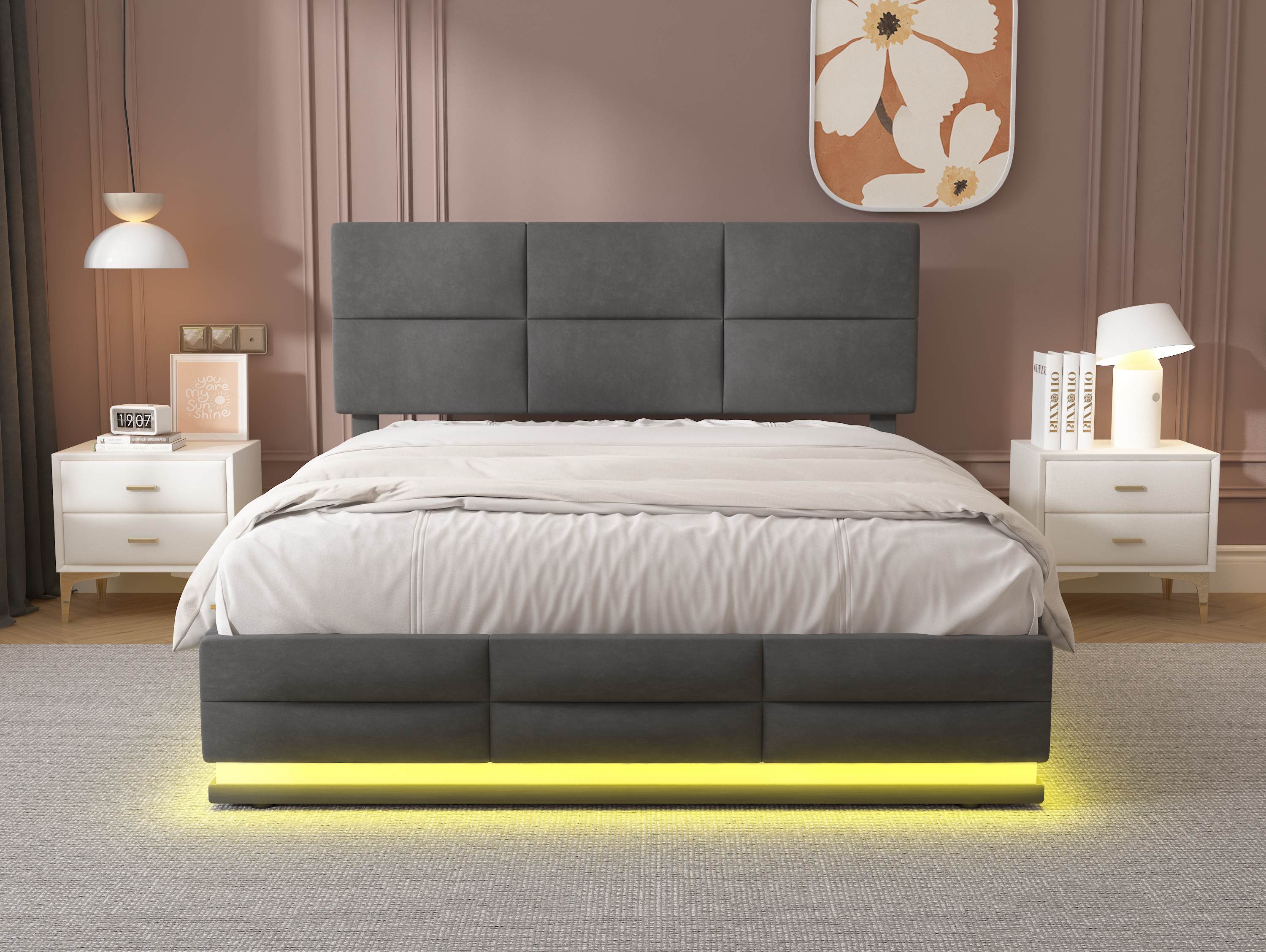 Letto 140 x 200 con rete a doghe con USB e LED, letto baule 140 x 200, letto matrimoniale con cassetti, letto adulto legno, letto matrimoniale, telaio letto con rete a doghe