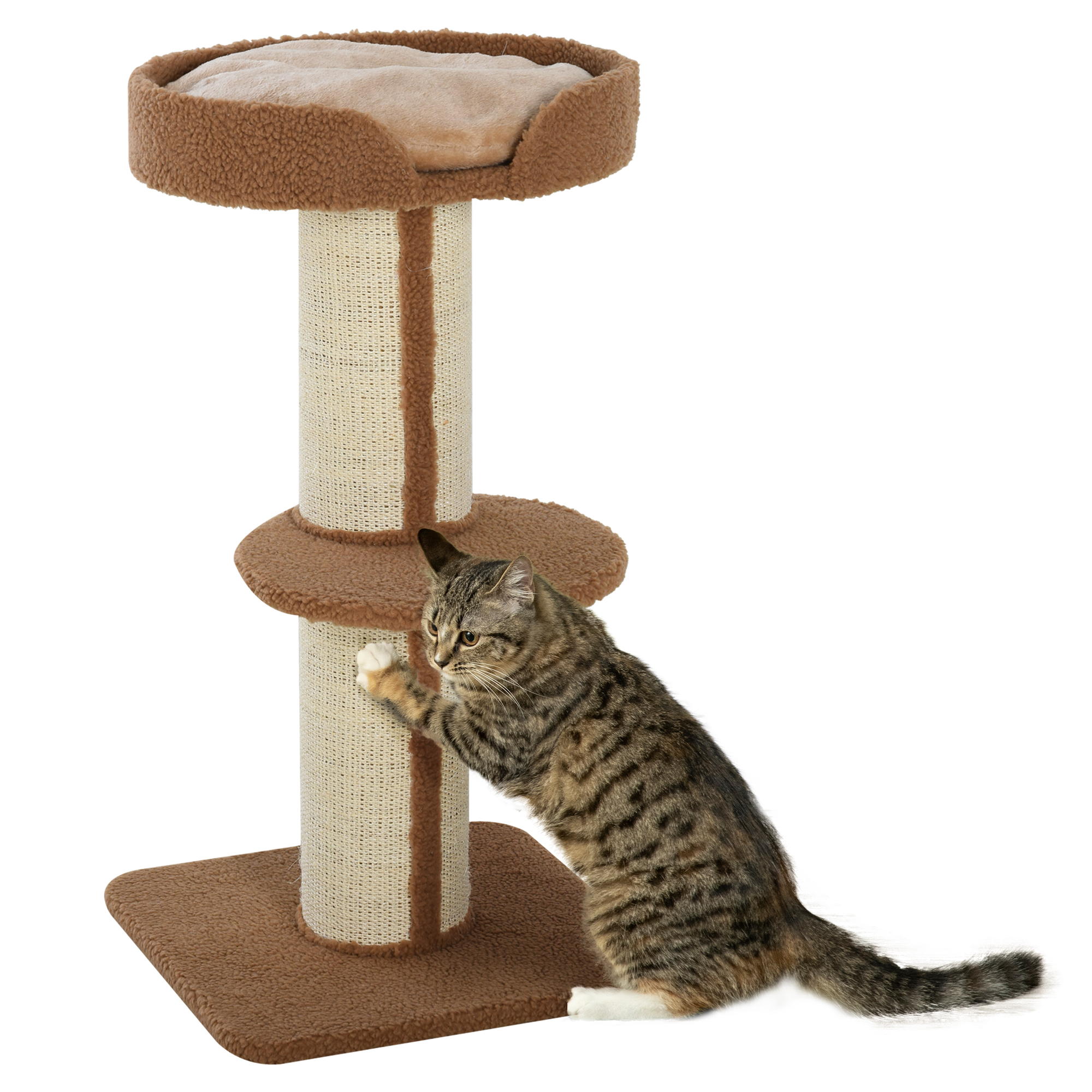 PawHut Árbol para Gatos Altura 91 cm de 3 Niveles con Nido Plataforma y Poste de Sisal 45x45x91 cm Marrón