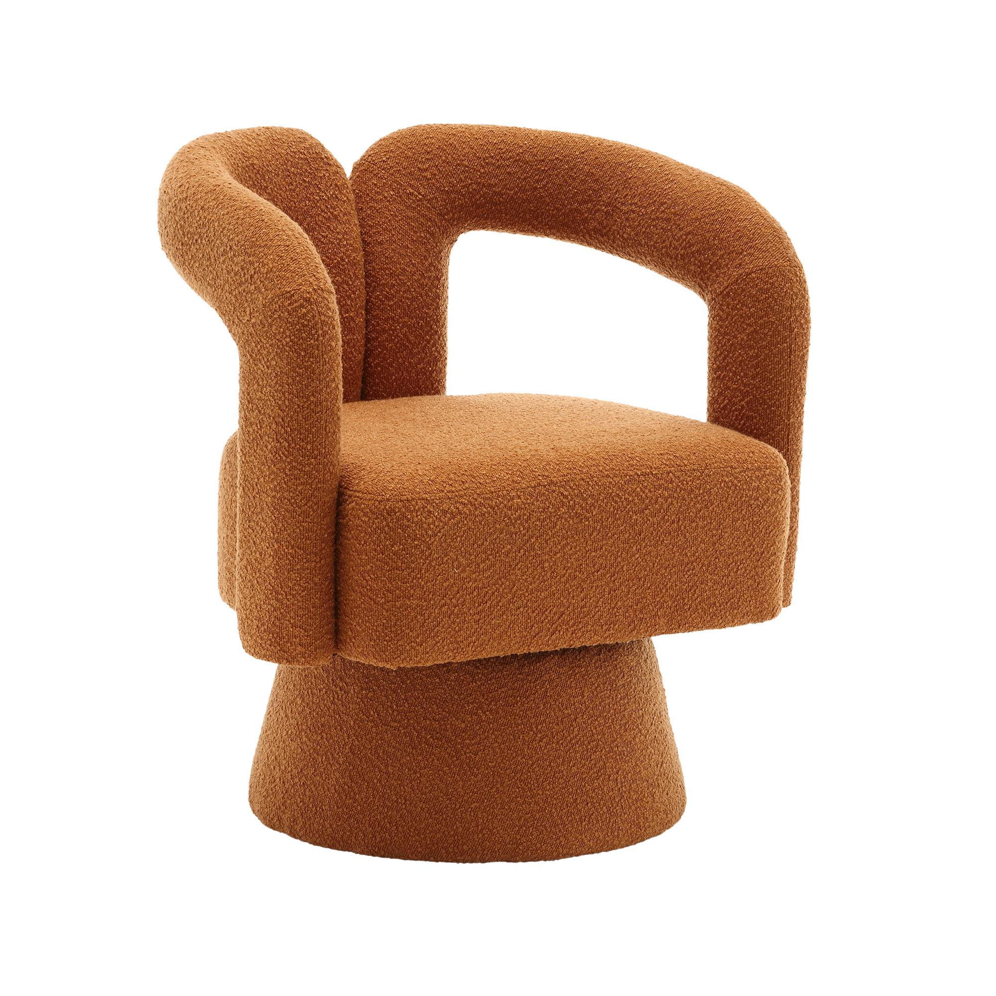 Fauteuil de Bureau Confortable Pivotant Rembourré en Tissu Bouclé, Design en Forme de Tonneau pour Salon et Bureau, Orange