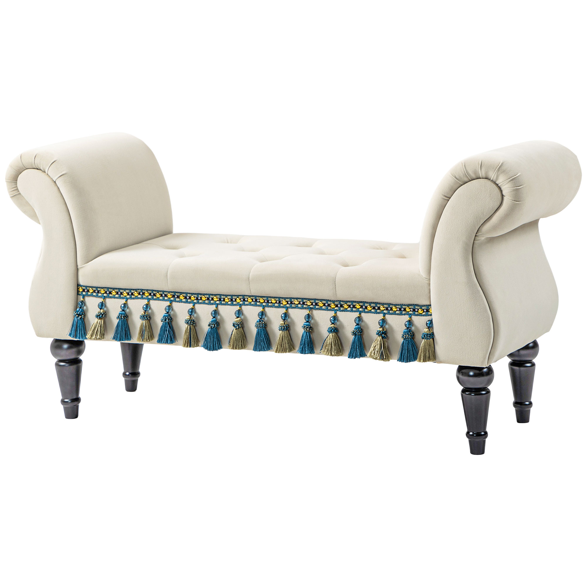 HOMCOM Polsterbank Schlafzimmer mit Armlehne, Vintage-Design in Samtoptik, Holzbeine, Belastbarkeit 150 kg, 117x40x58 cm, Beige Aosom.de