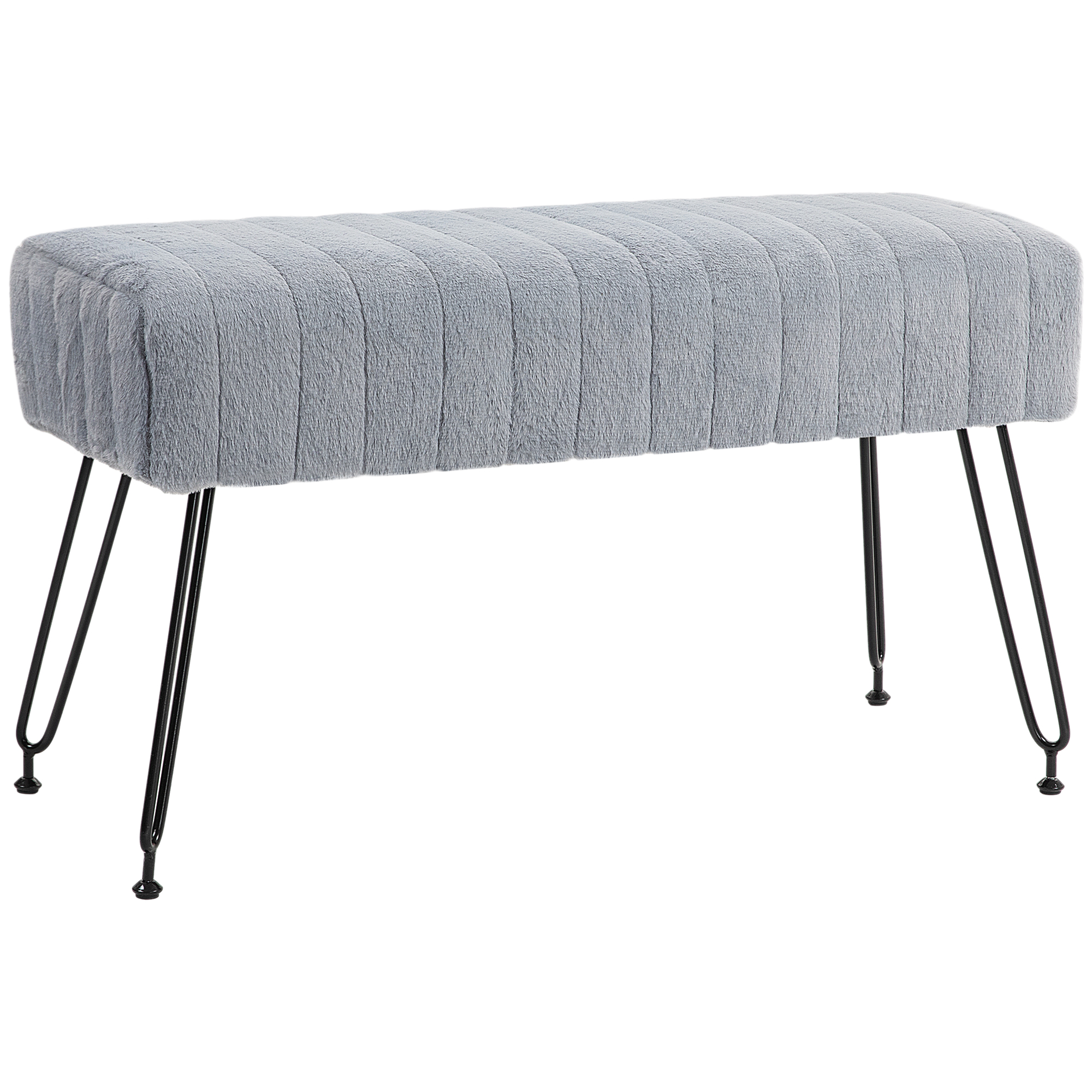 HOMCOM Panca Fondo Letto Imbottita in Peluche con Gambe in Metallo per Camera da Letto, Soggiorno o Ingresso, 82x30x47cm, Grigio e Nero Aosom