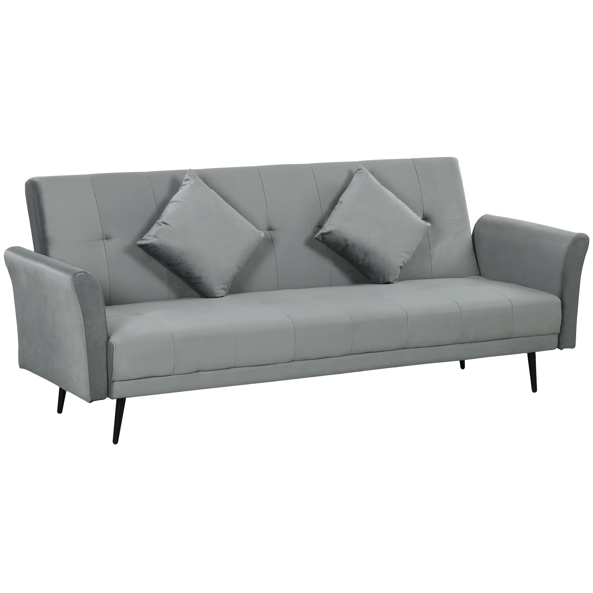 HOMCOM Sillón Cama Sofá Cama de 3 Plazas con Respaldo Ajustable de 3 Niveles y 2 Almohadas Acolchadas Carga 360 kg Gris