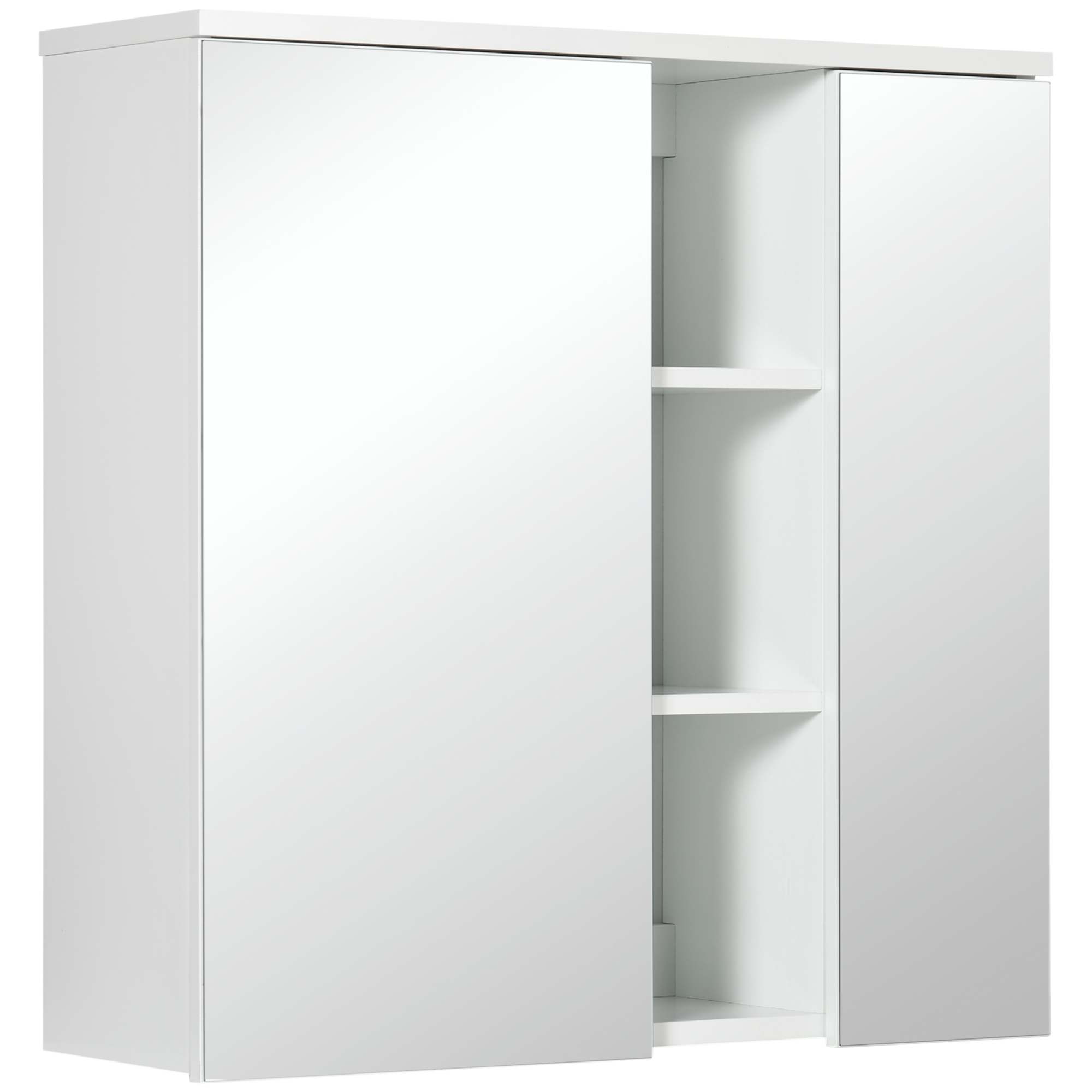 kleankin Armadietto Specchiera Bagno 2 Ante con Ripiani Aperti e Mensole Regolabili, 60x20x61cm, Bianco Aosom