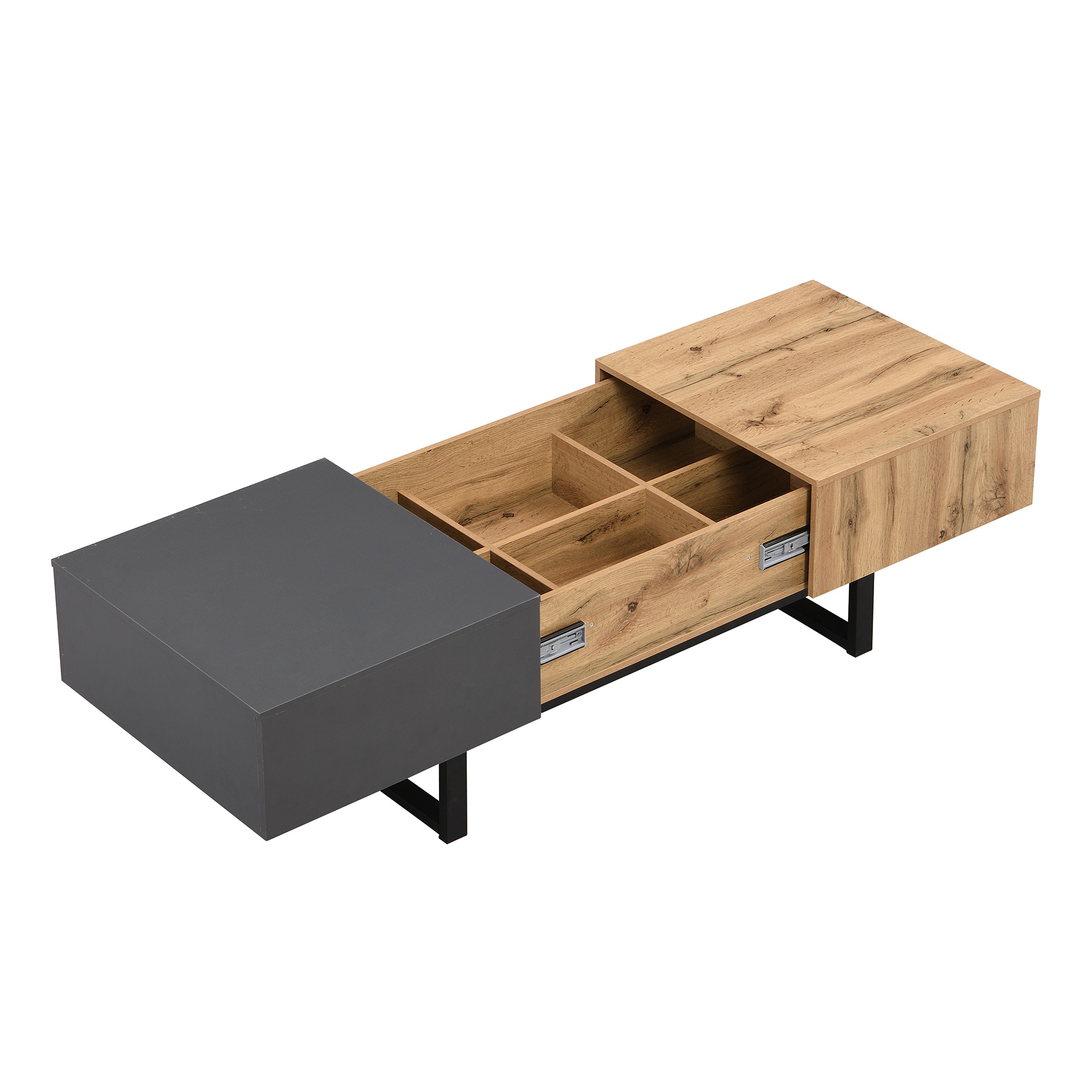 Mesa de centro multifuncional con almacenamiento oculto, estructura metálica, ideal para hogar y oficina, fácil de montar, 155x55x22 cm, Natural