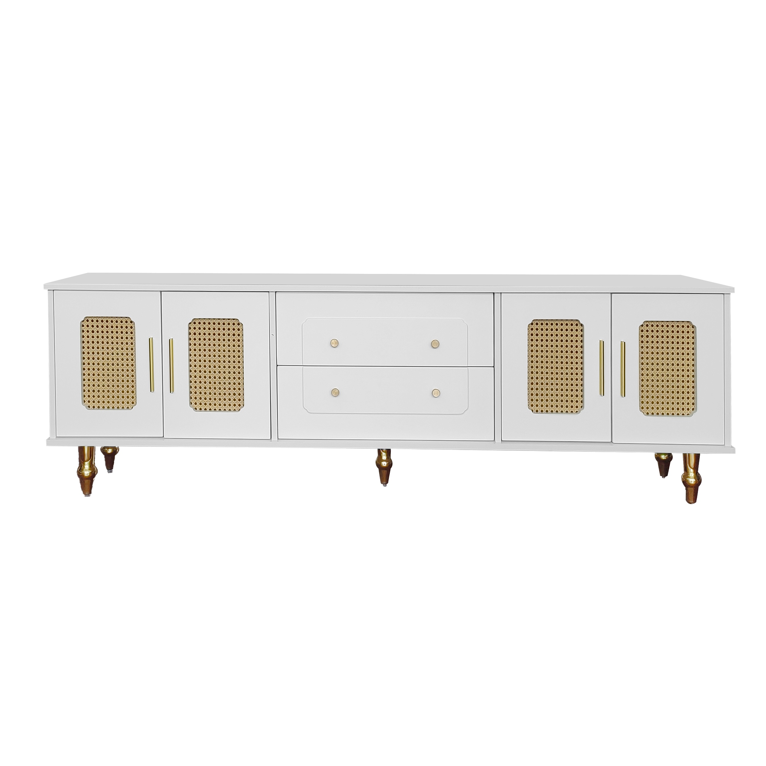 Meuble TV, Lowboard Avec Porte Texturée, Meuble TV, Poignées Dorées Et Pieds Dorés - Noir