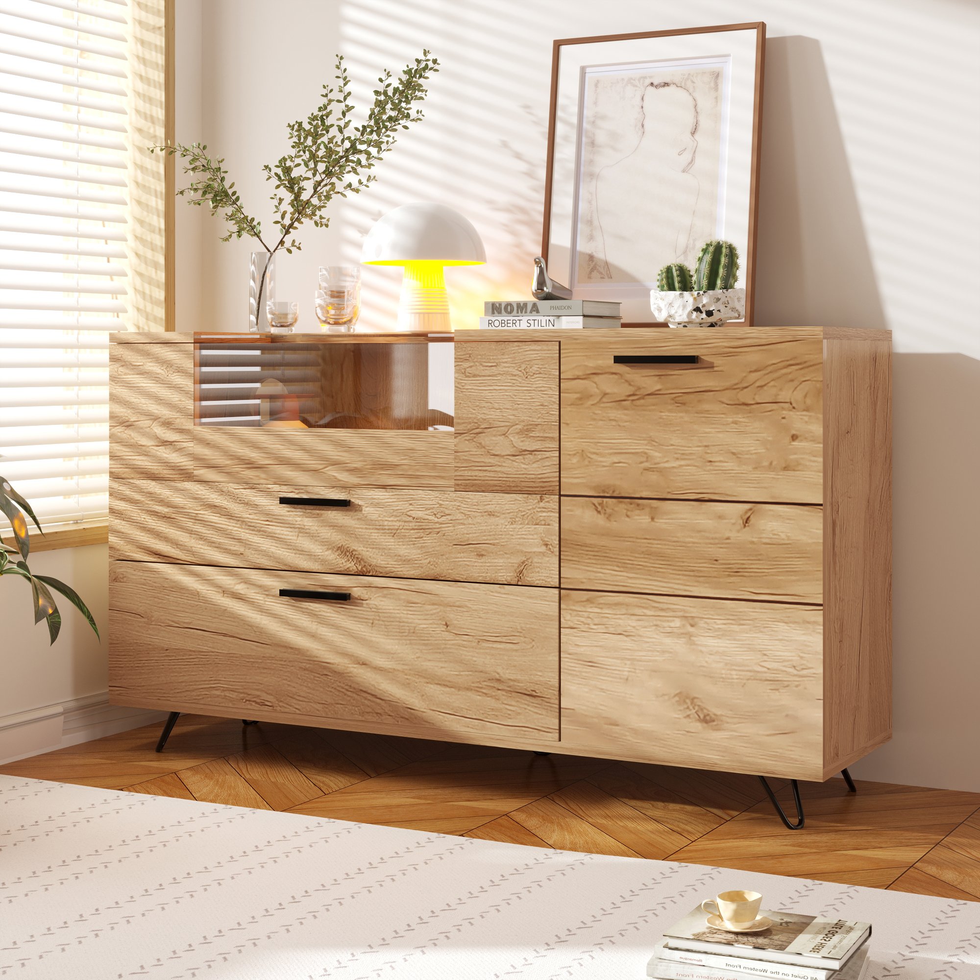 Credenza Moderna per Soggiorno o Cucina, Design Funzionale con Ampio Spazio di Stoccaggio, 140x38x79,5 cm, Naturale