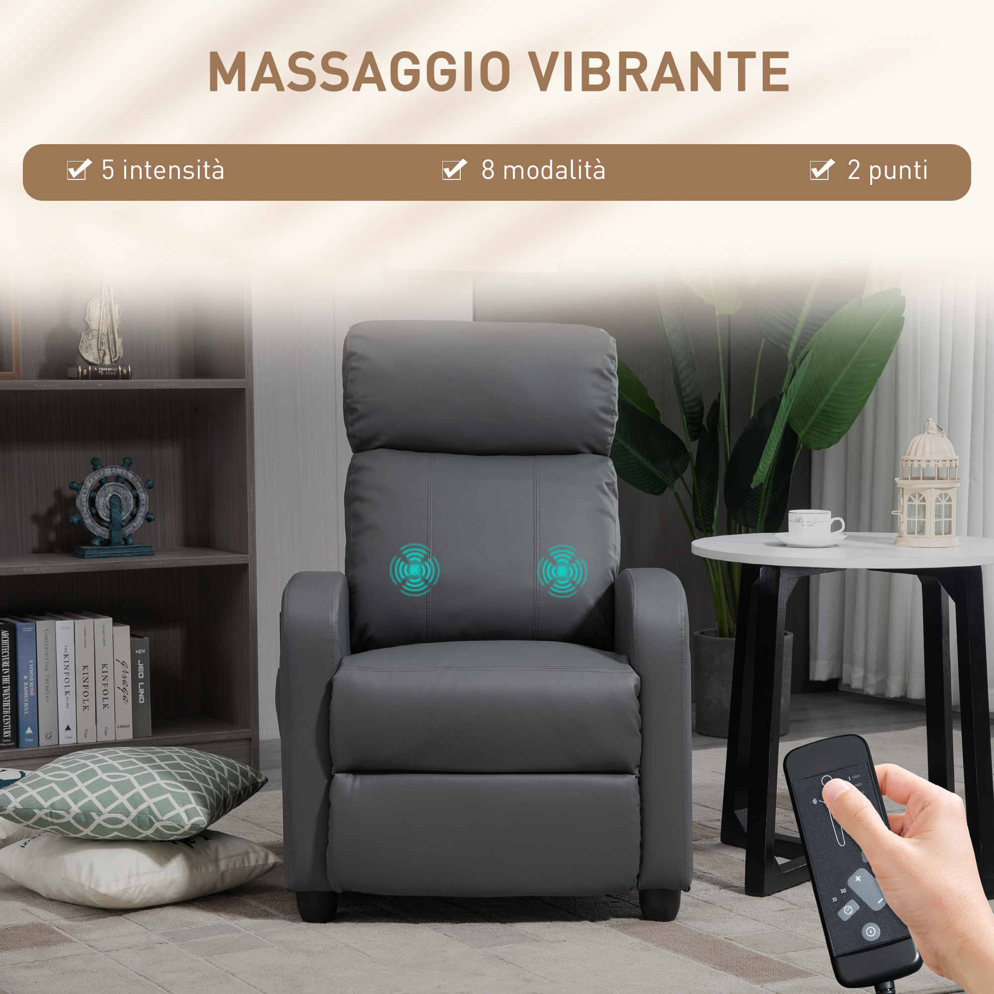 HOMCOM Poltrona Relax Massaggiante con Telecomando e 8 Programmi, Reclinazione e Poggiapiedi, 68x88x98cm, Crema | Italy
