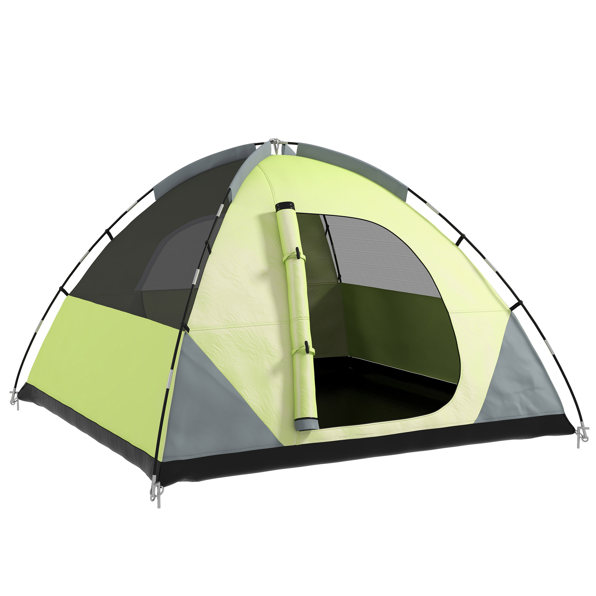 Outsunny Tenda da Campeggio 3-4 Persone a Cupola, Impermeabile e Anti UV, 300x300x180cm, Giallo e Grigio Aosom