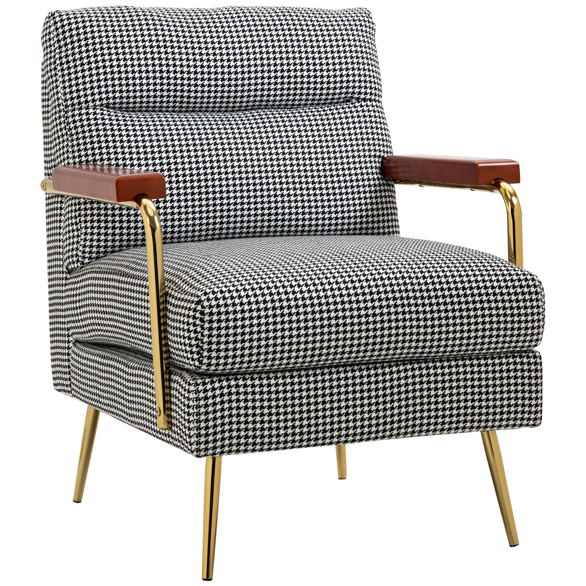 HOMCOM fauteuil, retrodesign accentstoel, comfortabel met binnenvering, stijlvol pied-de-poulepatroon, 70 x 70 x 80 cm, zwart-wit | Aosom.nl
