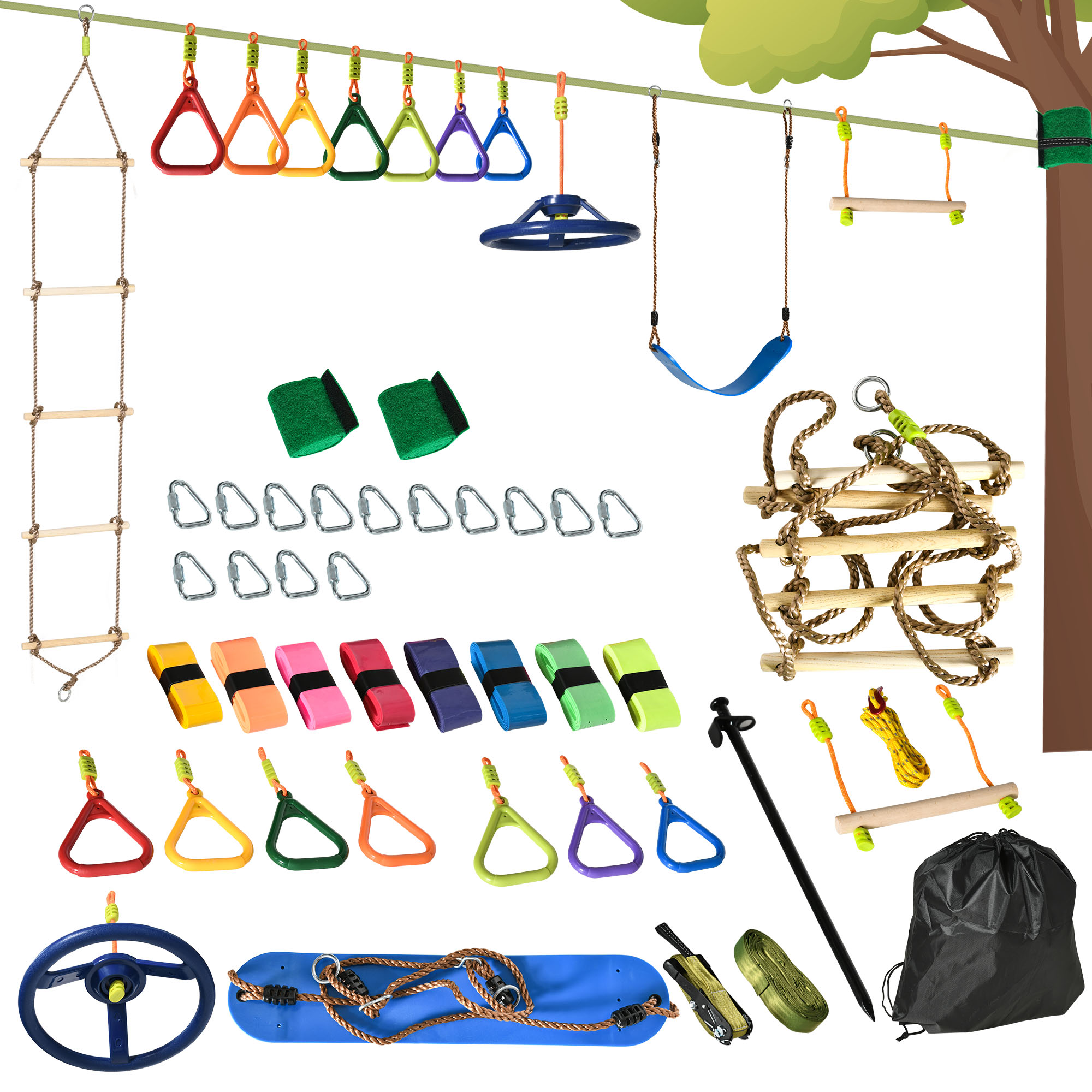 Outsunny 20 m Zipline Kit Kinder Slackline-Set für Garten Outdoor