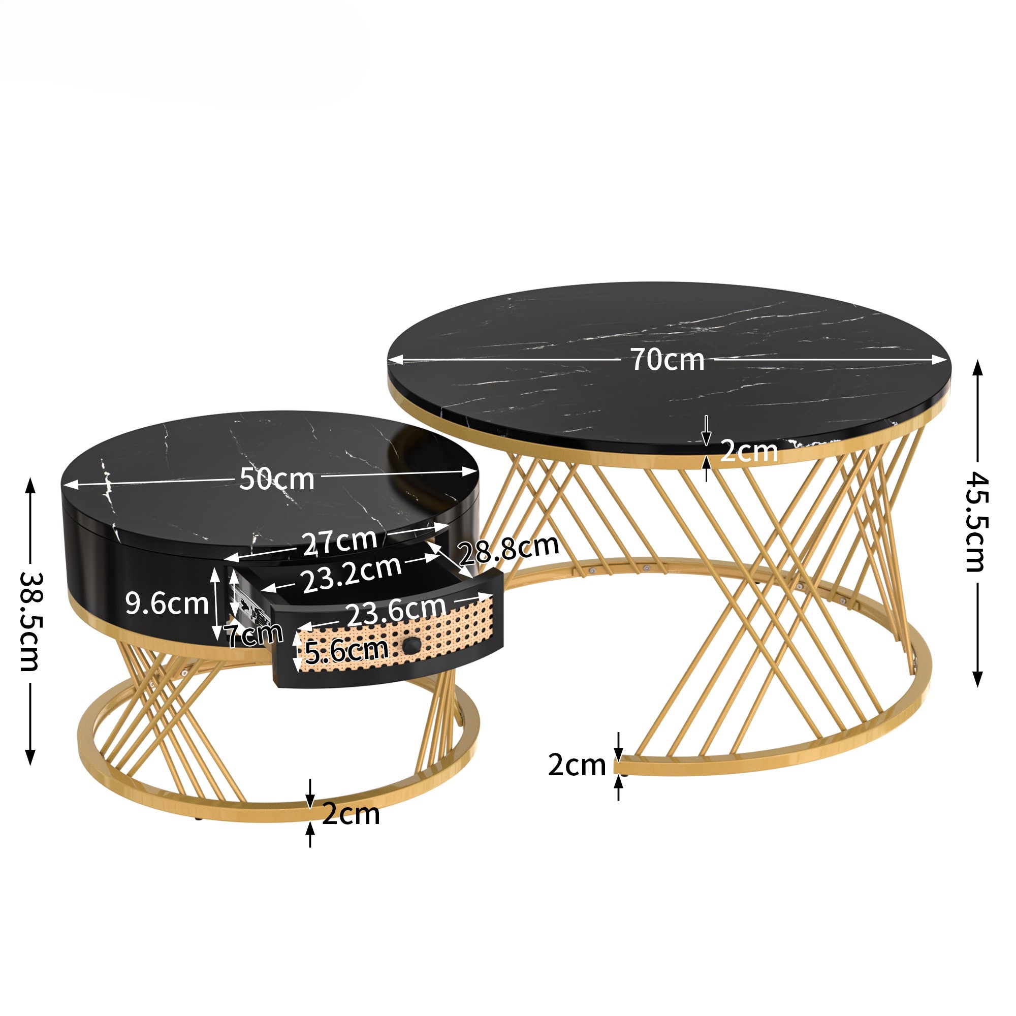 Bamworld Set Di 3 Tavolini Rotondi In Rattan Intrecciato – Stile Bohémien, Con Gambe In Metallo, Per Soggiorno E Piccoli Spazi
