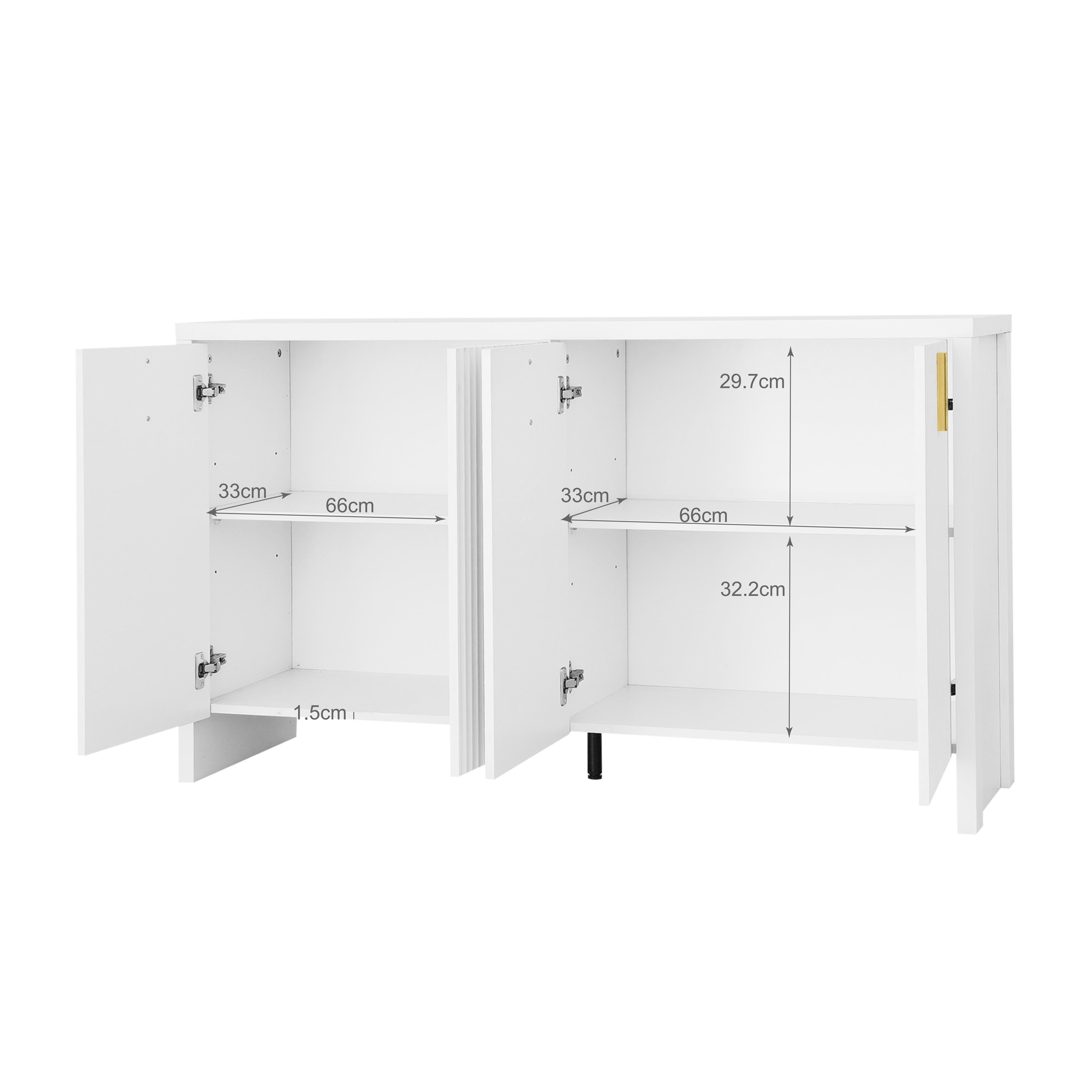 Credenza Moderna Con Gambe E Maniglie Dorate, 2 Ripiani E 6 Scomparti 127b 45t 75h Bianco 89012588