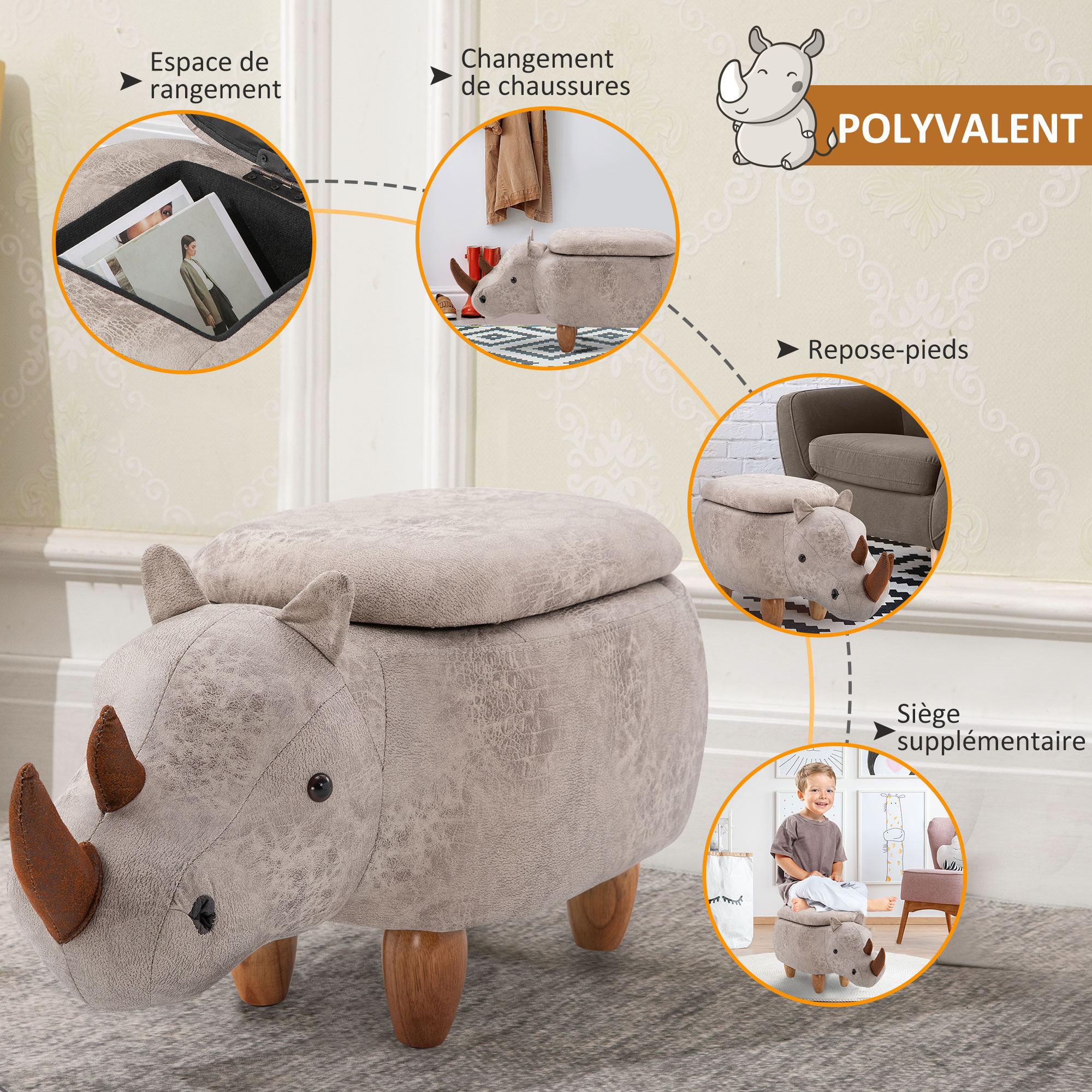 Tabouret Vache HOMCOM - Pouf Coffre De Rangement 2en1 - Design Taureau Original