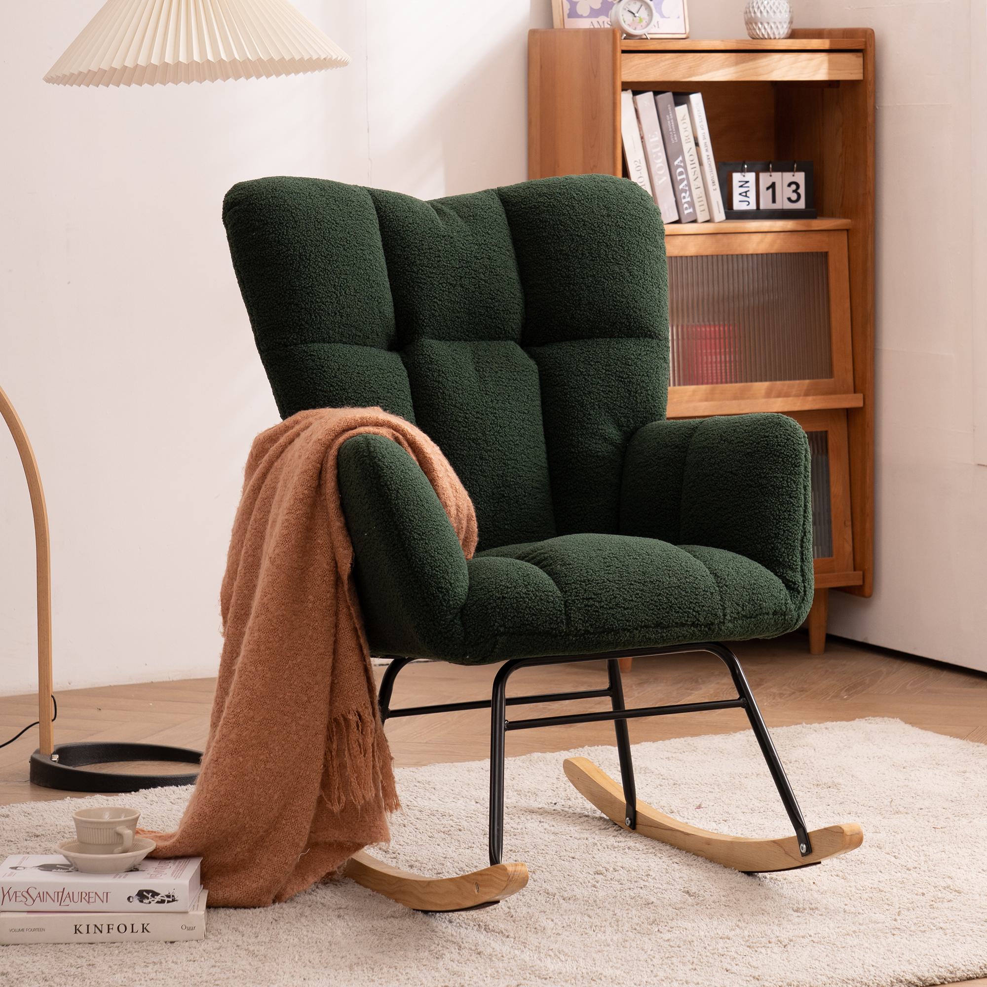 Product photograph of Teddy Fabric Modern Rocker With Padded Seat And Metal Base Tufted Upholstered Comfy Chairs For Outdoor Indoor 80x70x95 Cm Dark Green Aosom Uk from Aosom UK