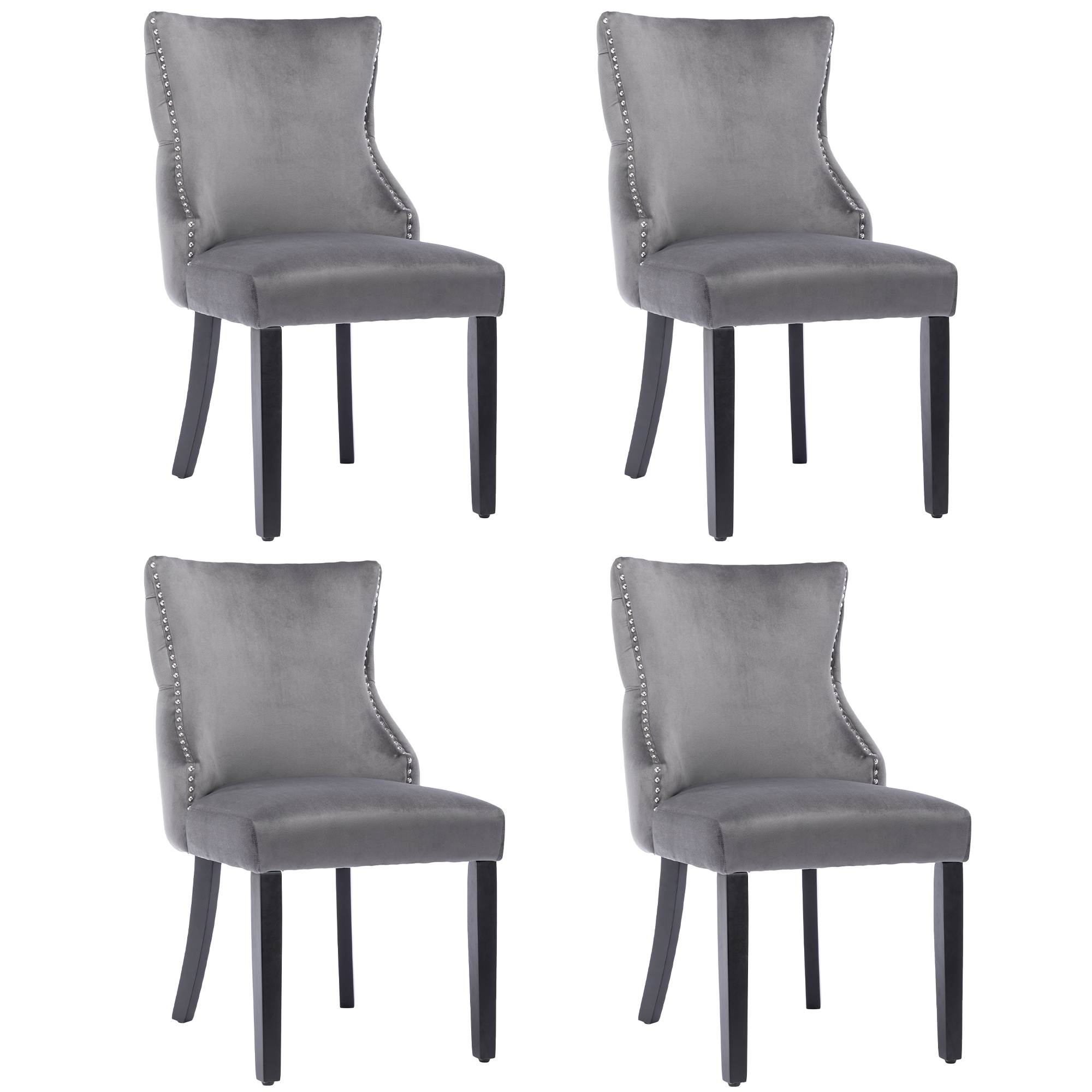 Conjunto de 4 sillas de comedor acolchadas en terciopelo con botones capitoné, Gris