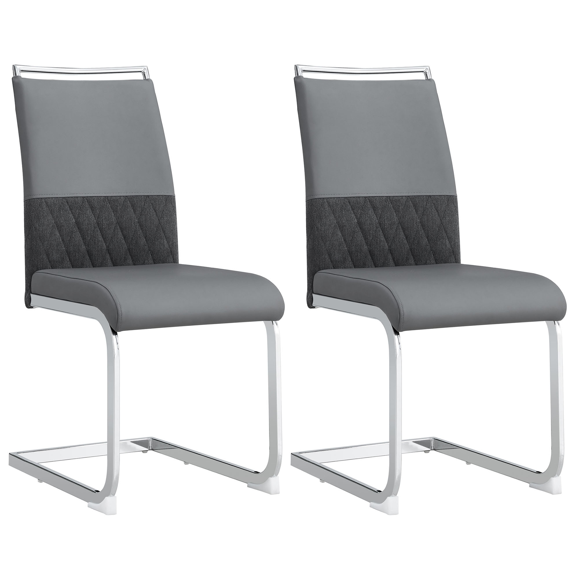 Conjunto de 2 sillas de comedor modernas y ergonómicas con respaldo alto en PU y lino, fácil de montar, Gris