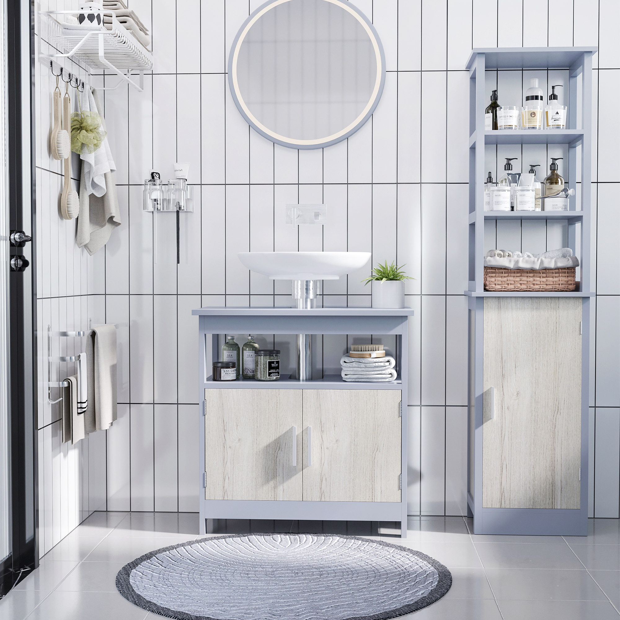Kleankin Colonna Bagno con 3 Mensole e Armadietto