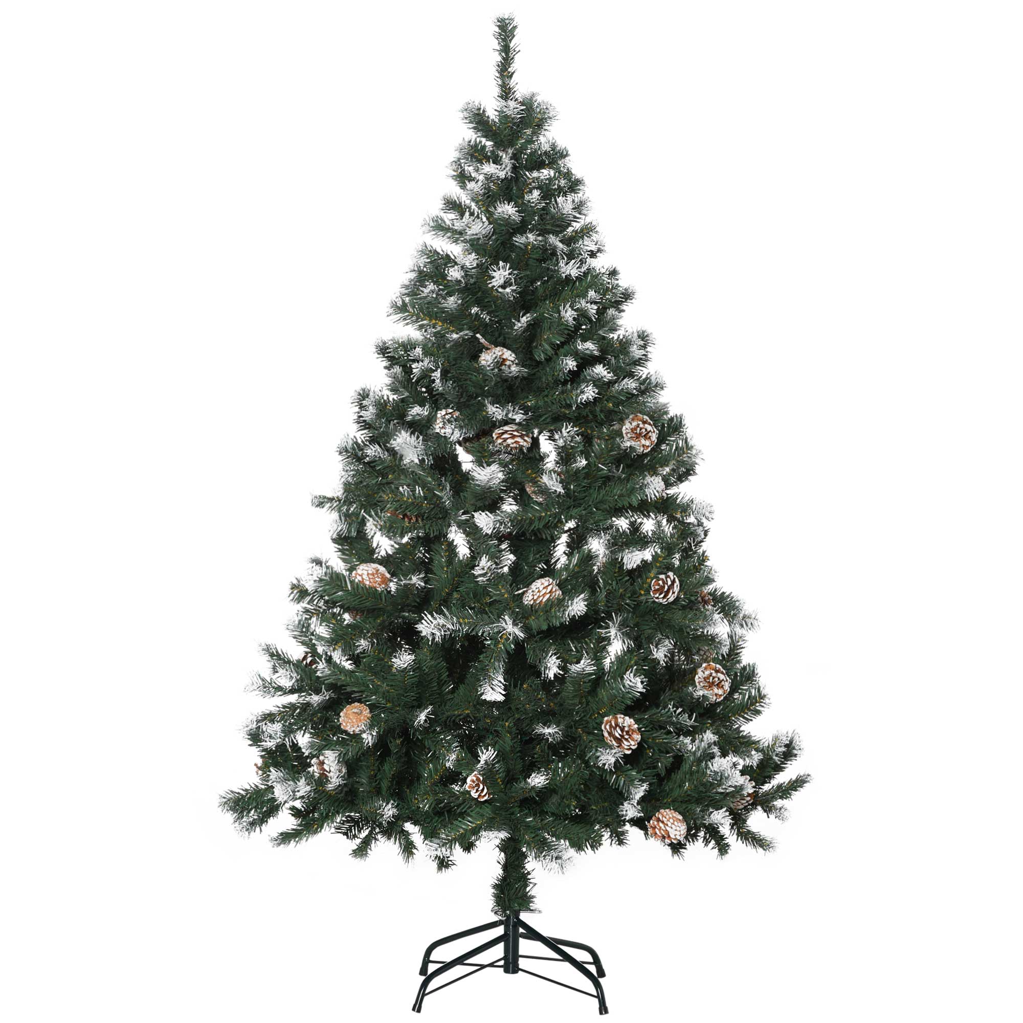 HOMCOM Albero di Natale Artificiale Innevato 150cm con 676 Rami e Pigne, Apertura Automatica e Base Pieghevole, Verde