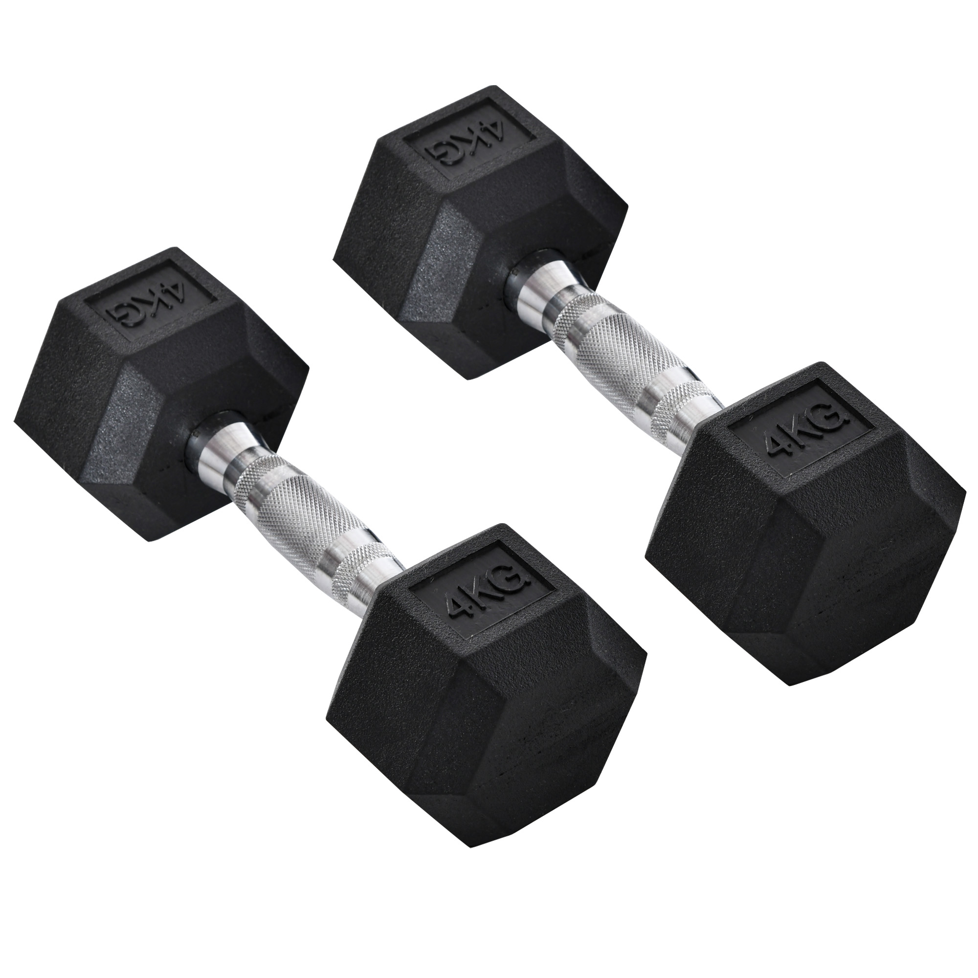 HOMCOM Juego de Mancuernas de 4kg con Barra de Conexión Metálica y Cabeza Hexagonal para Entrenamiento en Casa Negro y Plata