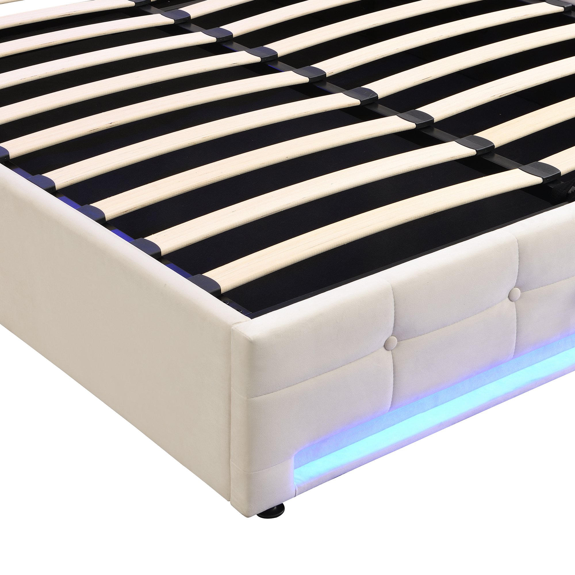 Upholstered Double Sofa Bed with Hydraulic Lift Storage, Beige
