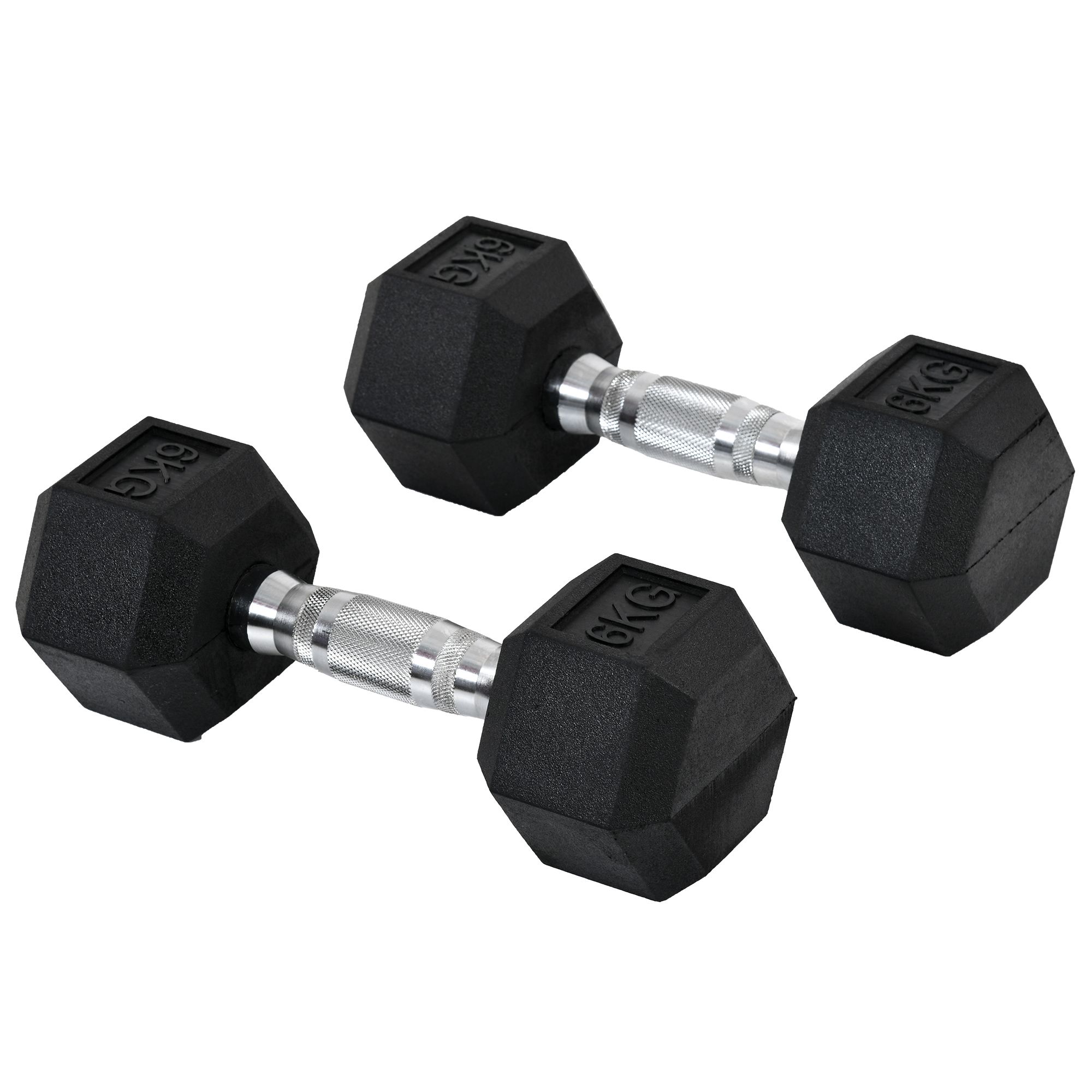 HOMCOM Juego de Mancuernas de 6kg con Barra de Conexión Metálica y Cabeza Hexagonal para Entrenamiento en Casa Negro y Plata