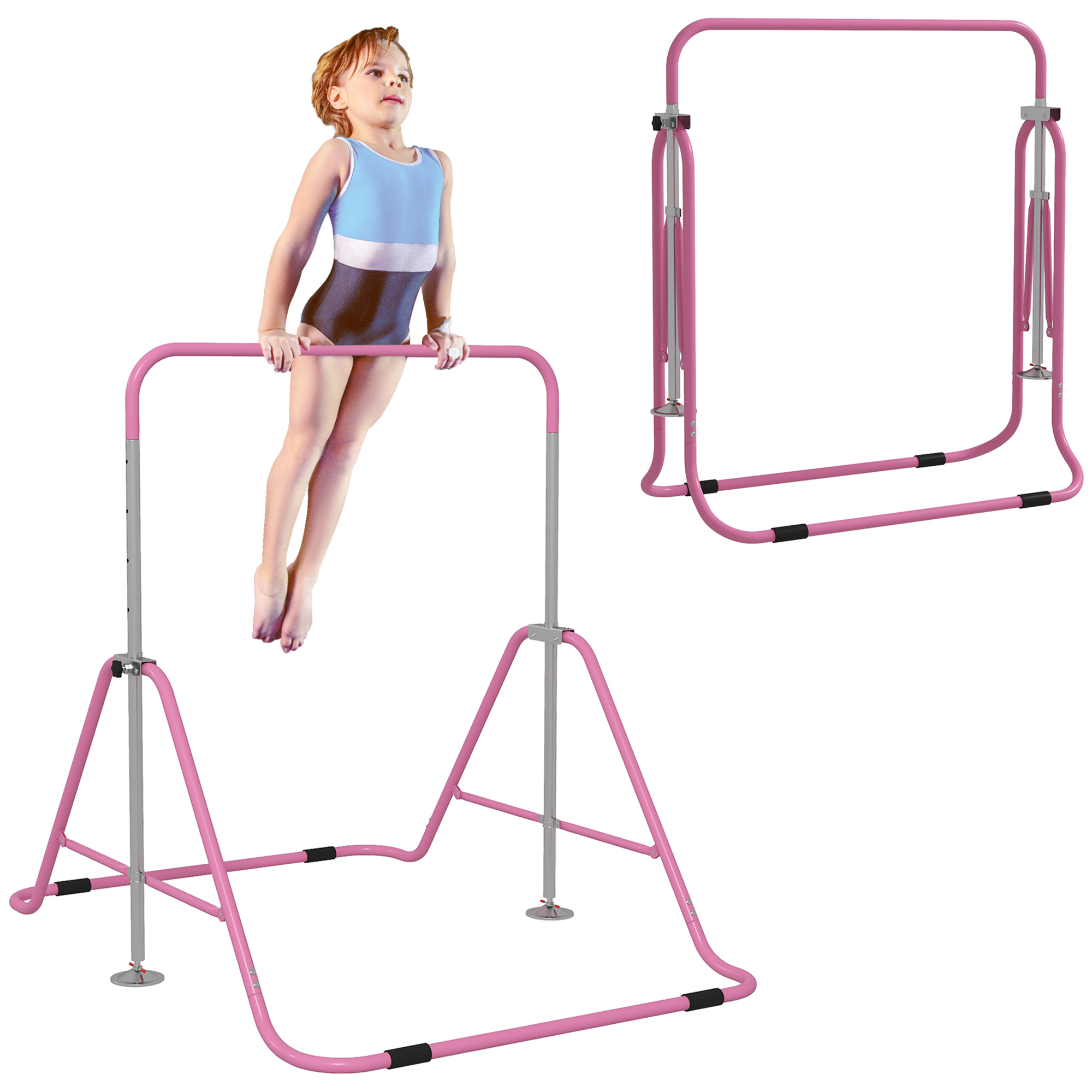 HOMCOM Sbarra per Trazioni per Bambini 3-8 Anni, 4 Altezze Regolabili e Struttura in Acciaio, 148x105x88-128 cm, Rosa Aosom