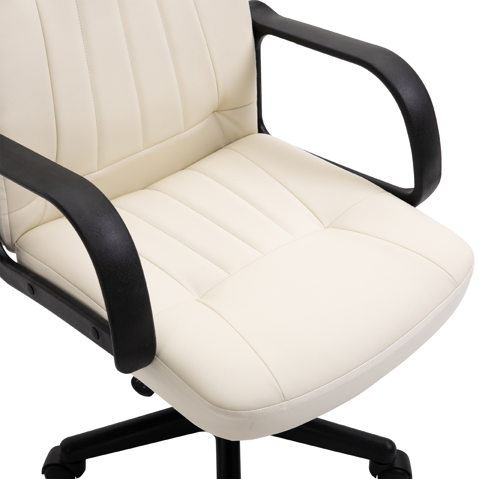 Cream Swivel Executive Office Chair Mid Back PU Leather Home Computer Desk Chair for Adults with Arm, Wheels | HOMCOM