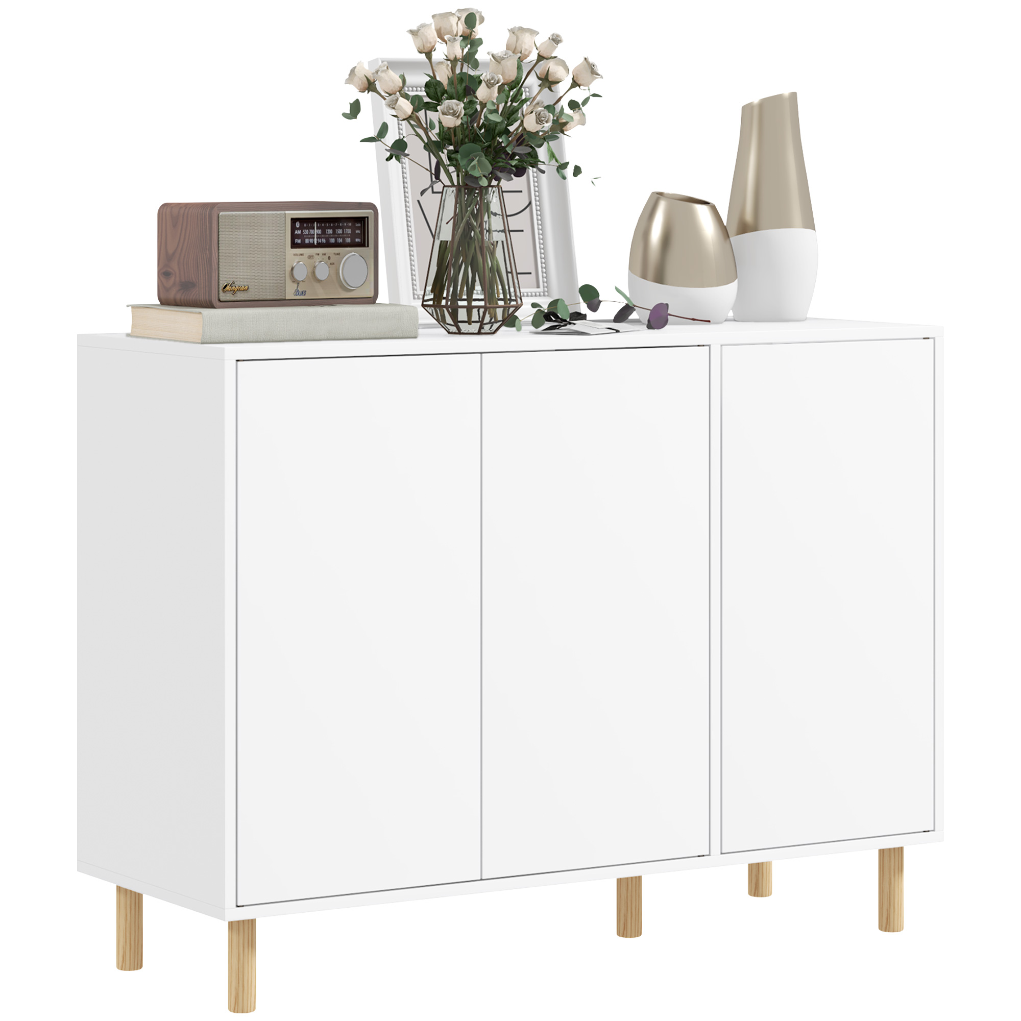 HOMCOM Credenza Moderna con 2 Armadietti a 3 Ripiani in Legno, 107x40x80 cm, Bianco