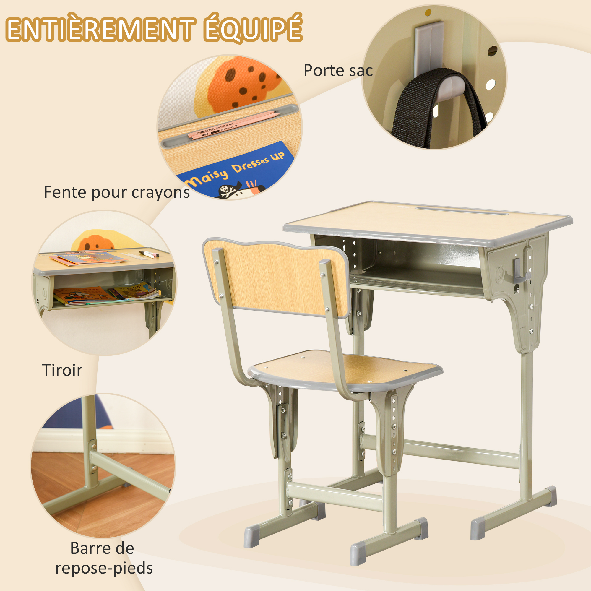 LIFEZEAL Bureau Enfant Avec Rangement Pour Garçon Fille 3+ Ans, Bureau D'écriture Avec étagères Ouvertes, Grand Tiroir, Bibliothèque, Table D'étude En Bois, Blanc (Gris