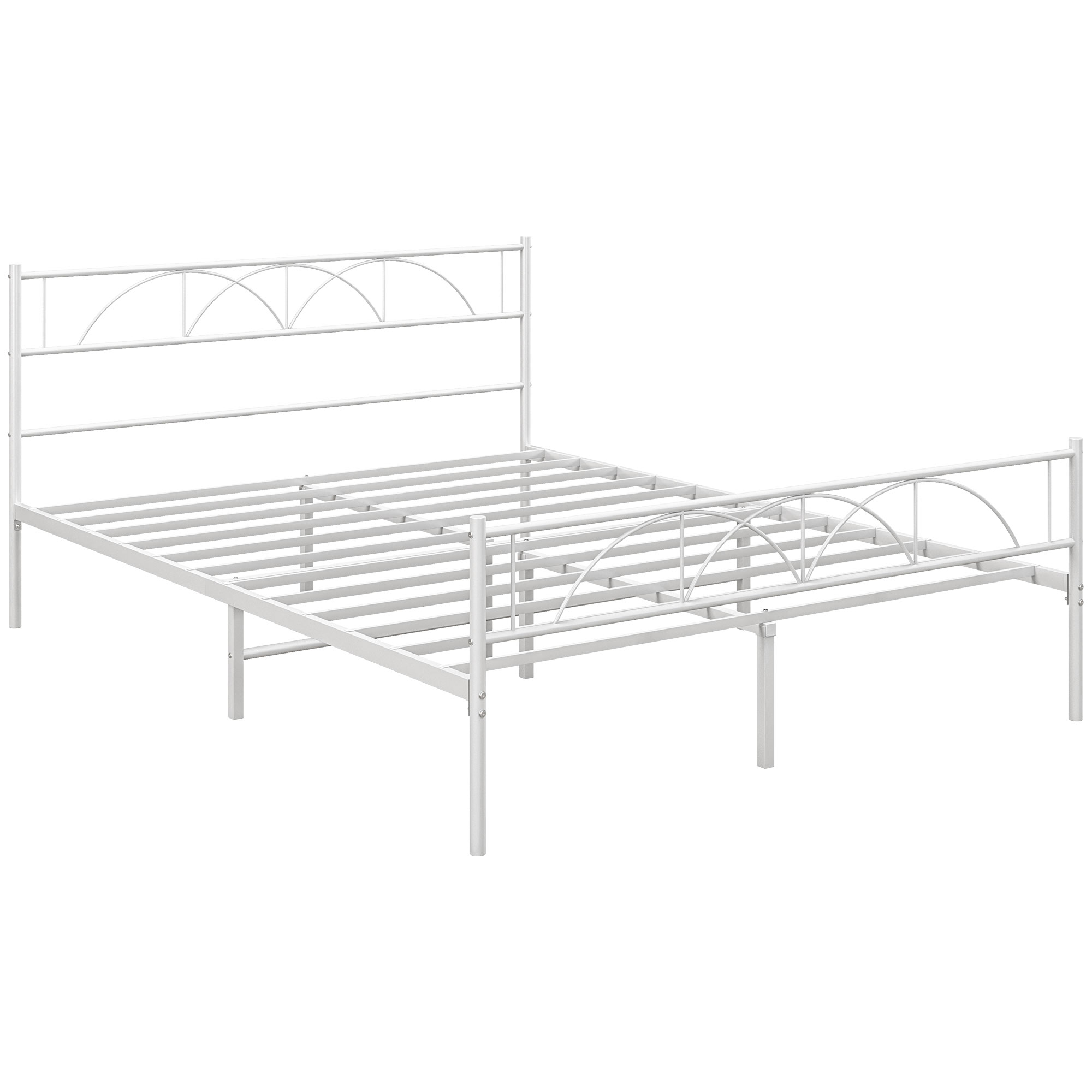 HOMCOM Cama Doble 150x200 cm con Cabecera Listones de Acero y Espacio de Almacenamiento Debajo de la Cama Carga 330 kg Blanco