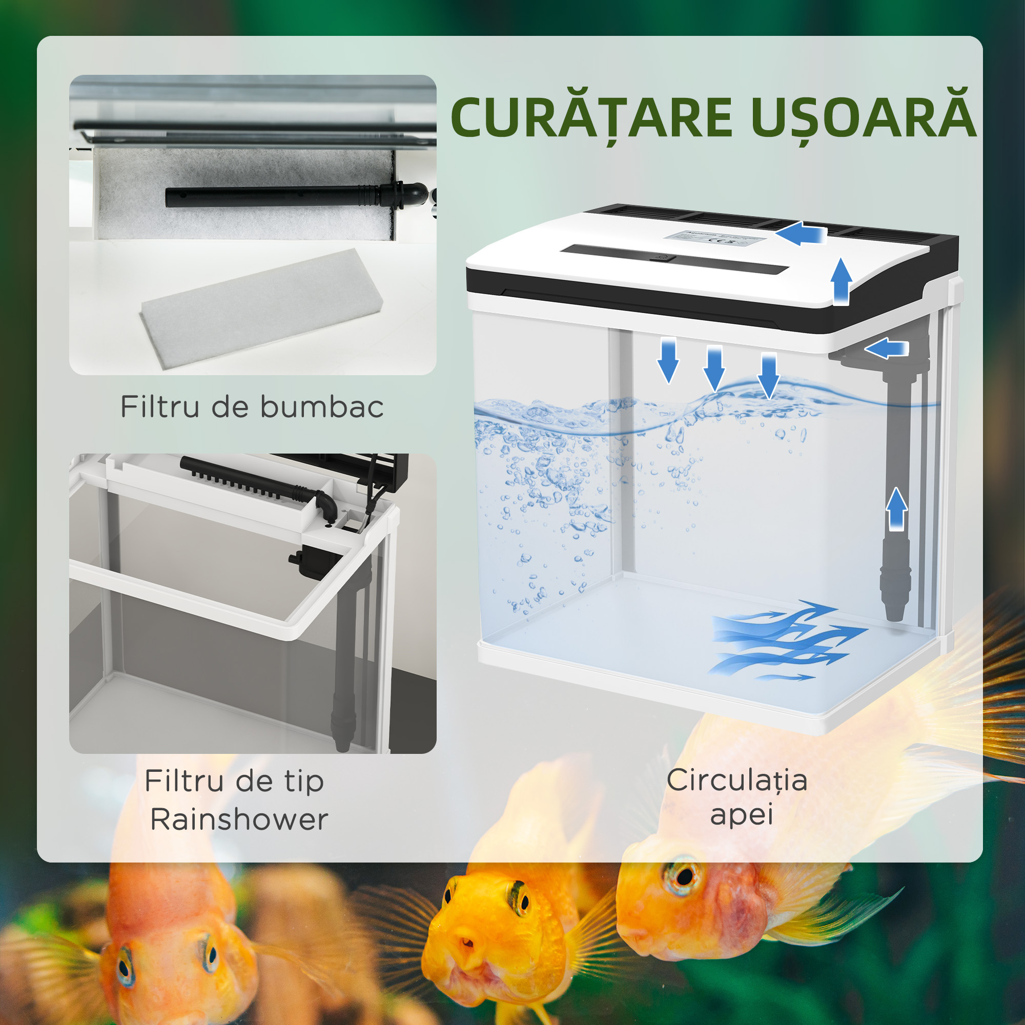 Pawhut Acvariu 13L Sticla – Filtru, LED & Pompa | Aosom Romania