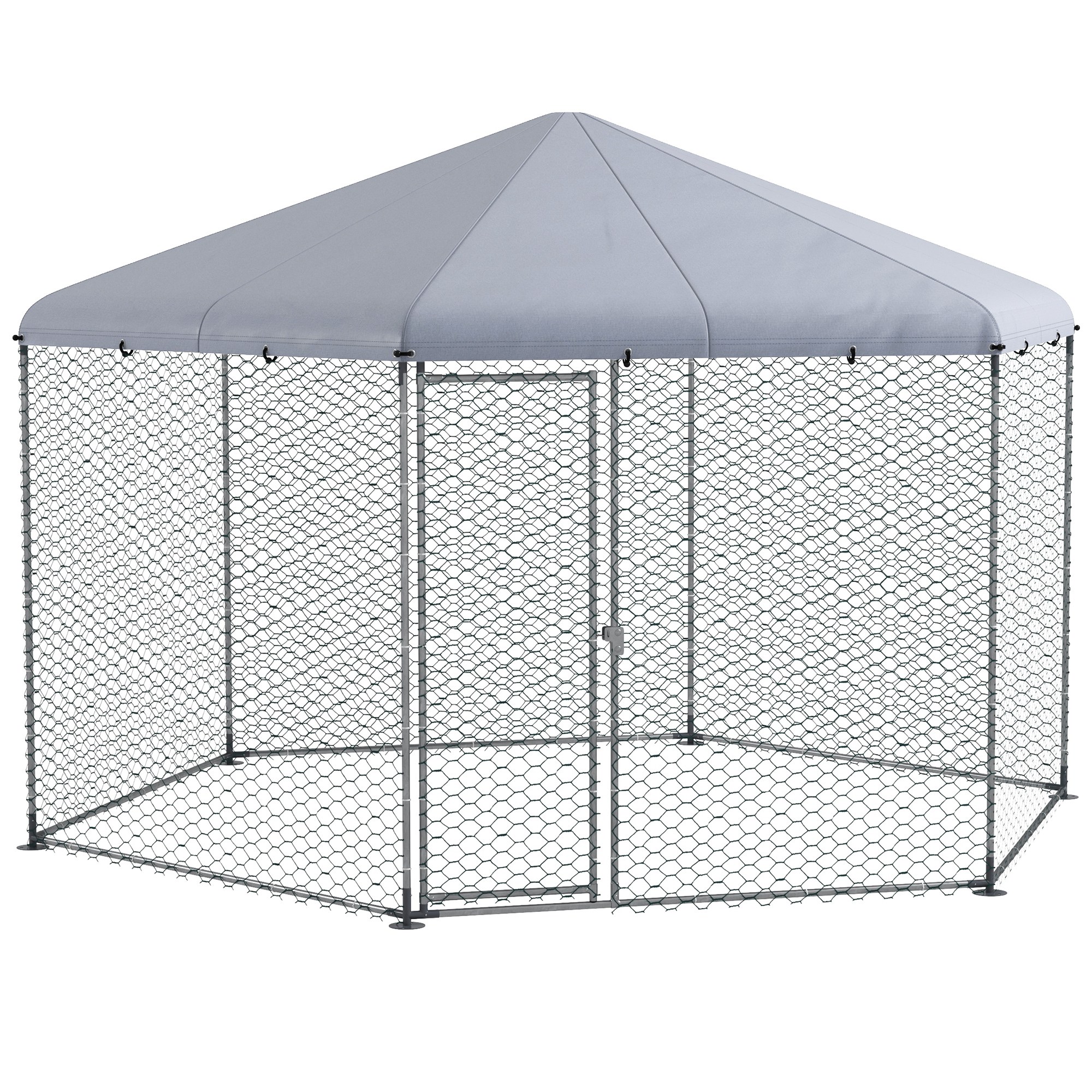 PawHut Recinto per Galline con Tetto e Porta Bloccabile in Acciaio per 10-15 Animali, 4x3.5x2.6m