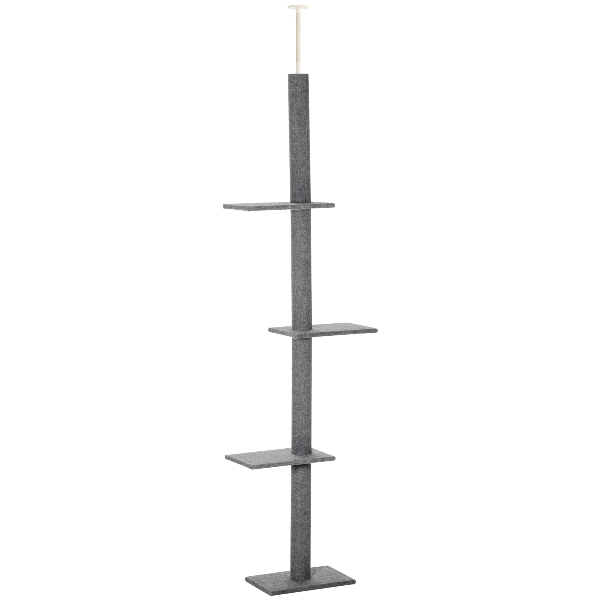 PawHut Albero Tiragraffi per Gatti a 4 Livelli con Altezza Regolabile, Grigio, 43x27x228-260cm