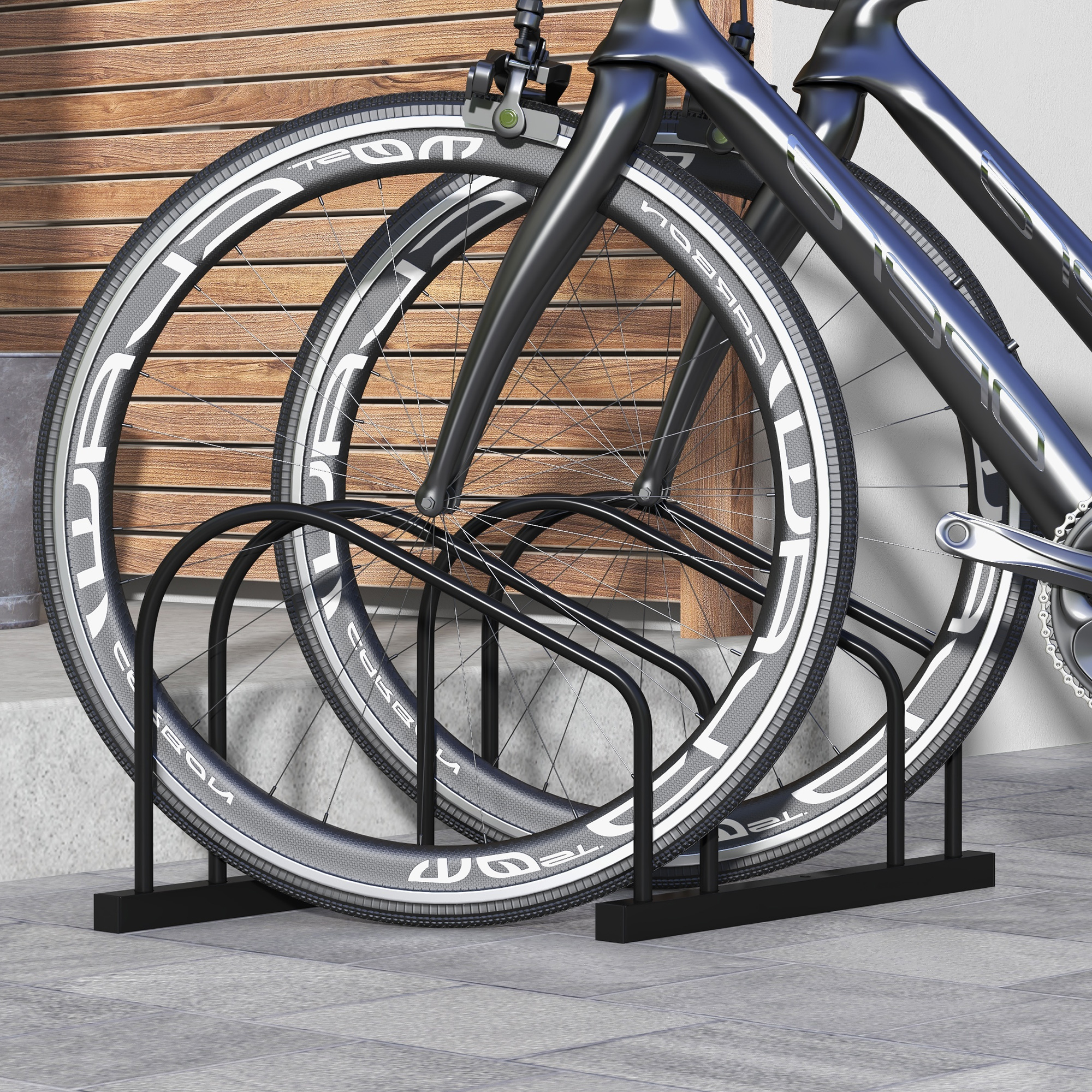SPORTNOW Range-vélos 2 Places – Support Sol Ajustable Horizontal Ou Inclinable, Acier Robuste, Pour Pneus Jusqu'à 61 Mm