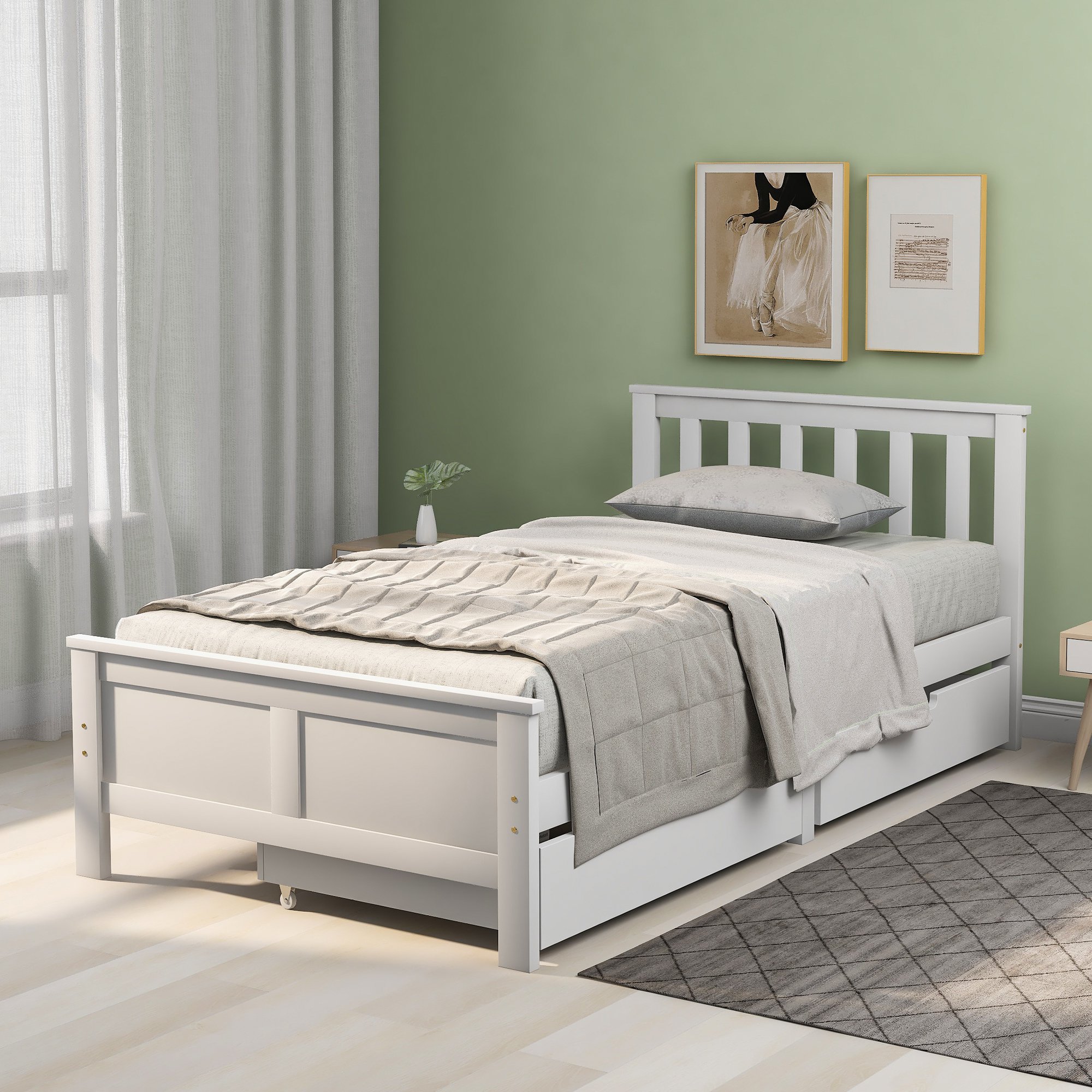 Wooden Solid Pine Divan Storage Bed with Drawers, White | Aosom UK