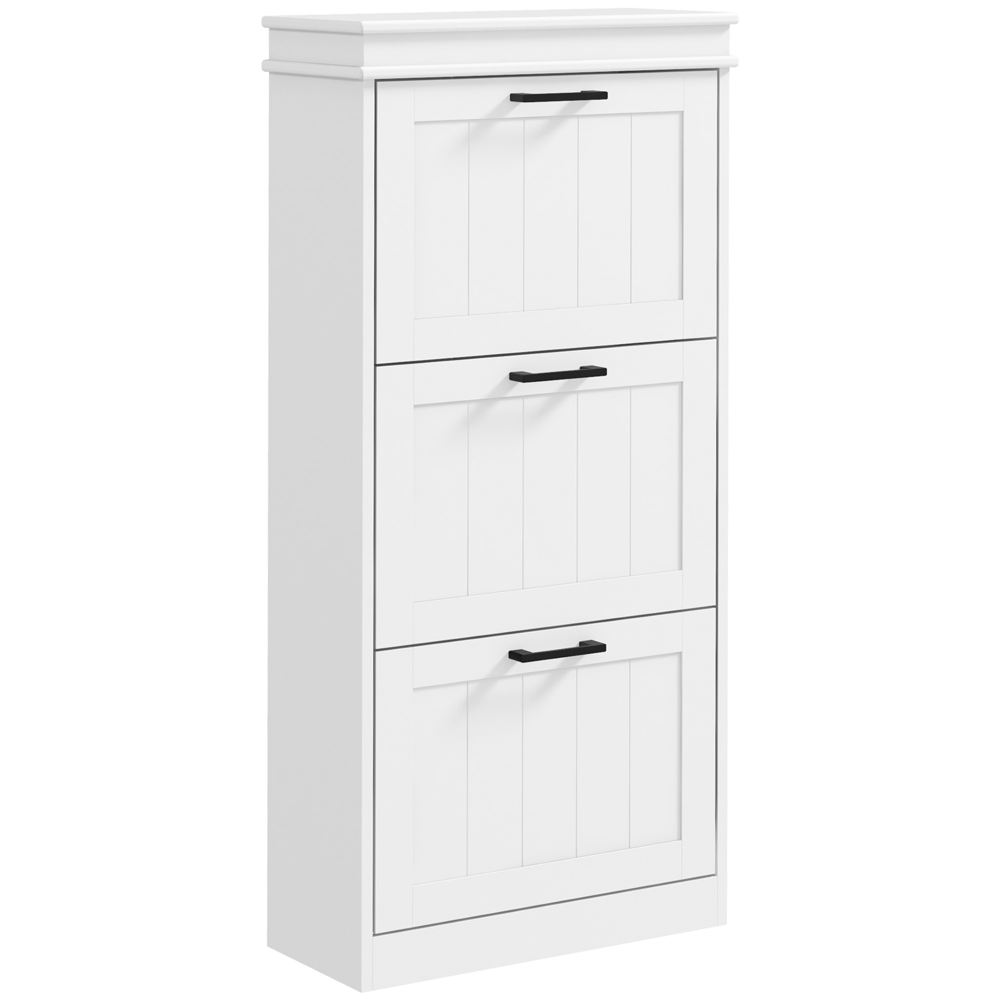 HOMCOM Scarpiera Moderna con 3 Cassetti Ribaltabili per 15 Paia di Scarpe e Ripiano Regolabile, 54x24x117.5cm, Bianco