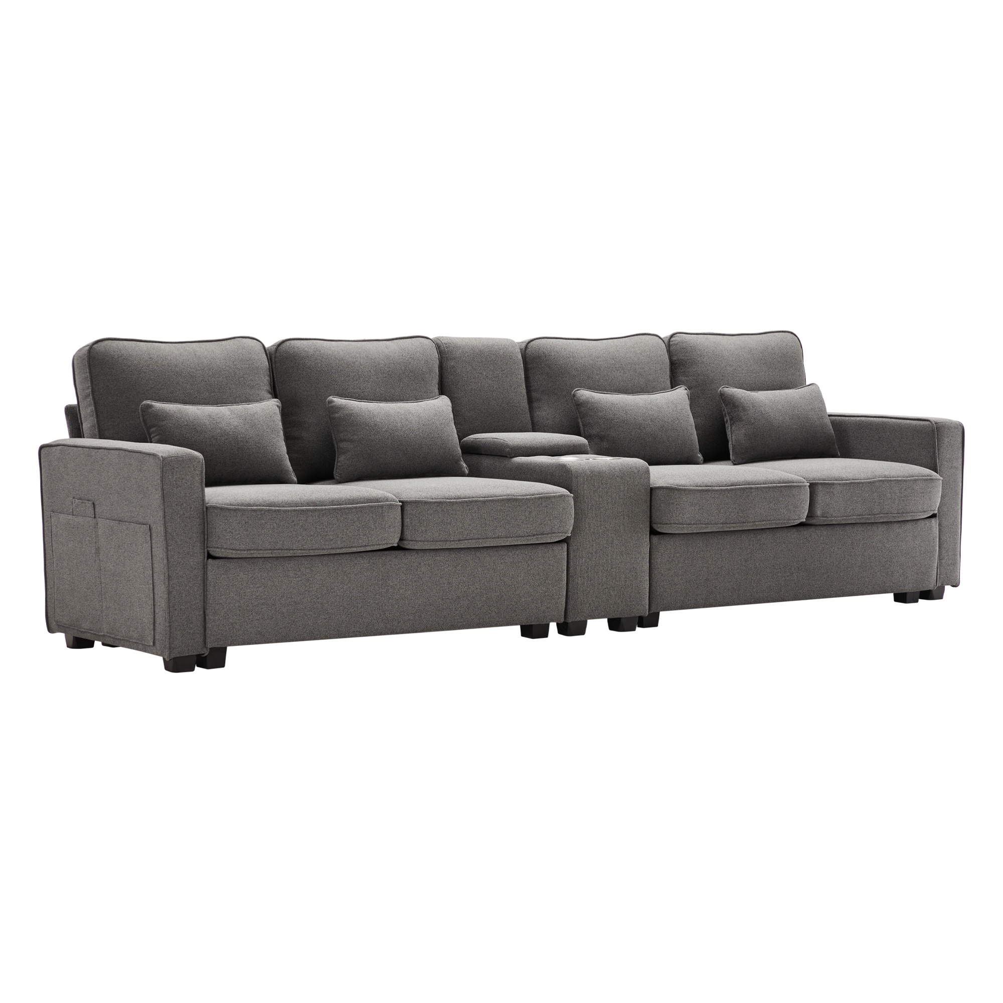 Modernes 3-Sitzer Sofa aus Leinenstoff mit Konsole, 2 Becherhaltern, 2 USB- günstig online kaufen