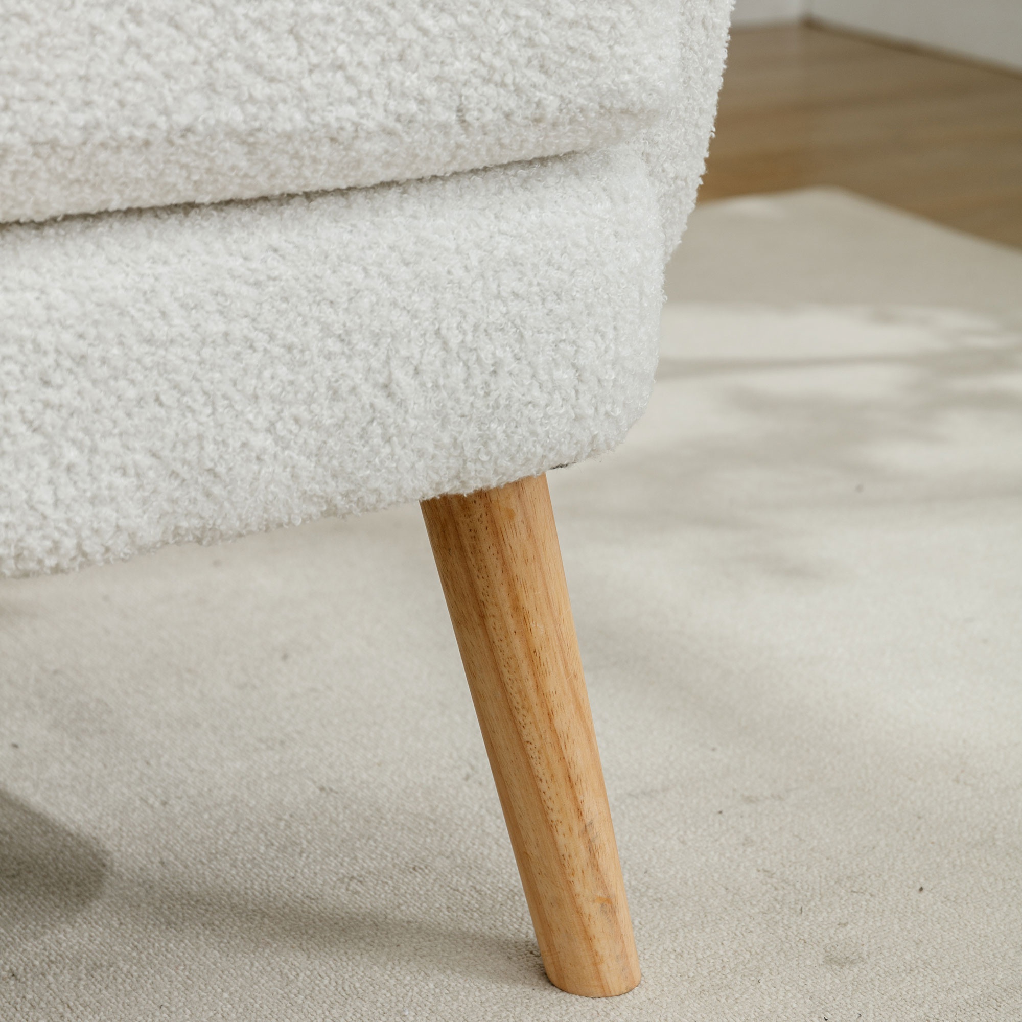 BBAUER Poltrona In Velluto Teddy Moderna Con Cuscino, Sedia Singola Per Relax, Imbottita, Struttura Legno, Gambe Oro, Bianco