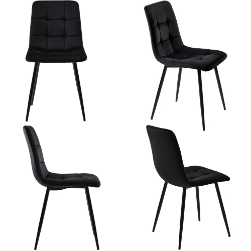 Juego de 4 sillas de comedor acolchadas con respaldo, estructura metálica, 44x46x86 cm, Negro